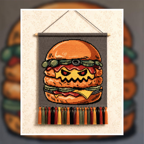 Monster Burger Crochet Pattern: Creepy Halloween Tapestry (160x200 Stitches PDF)