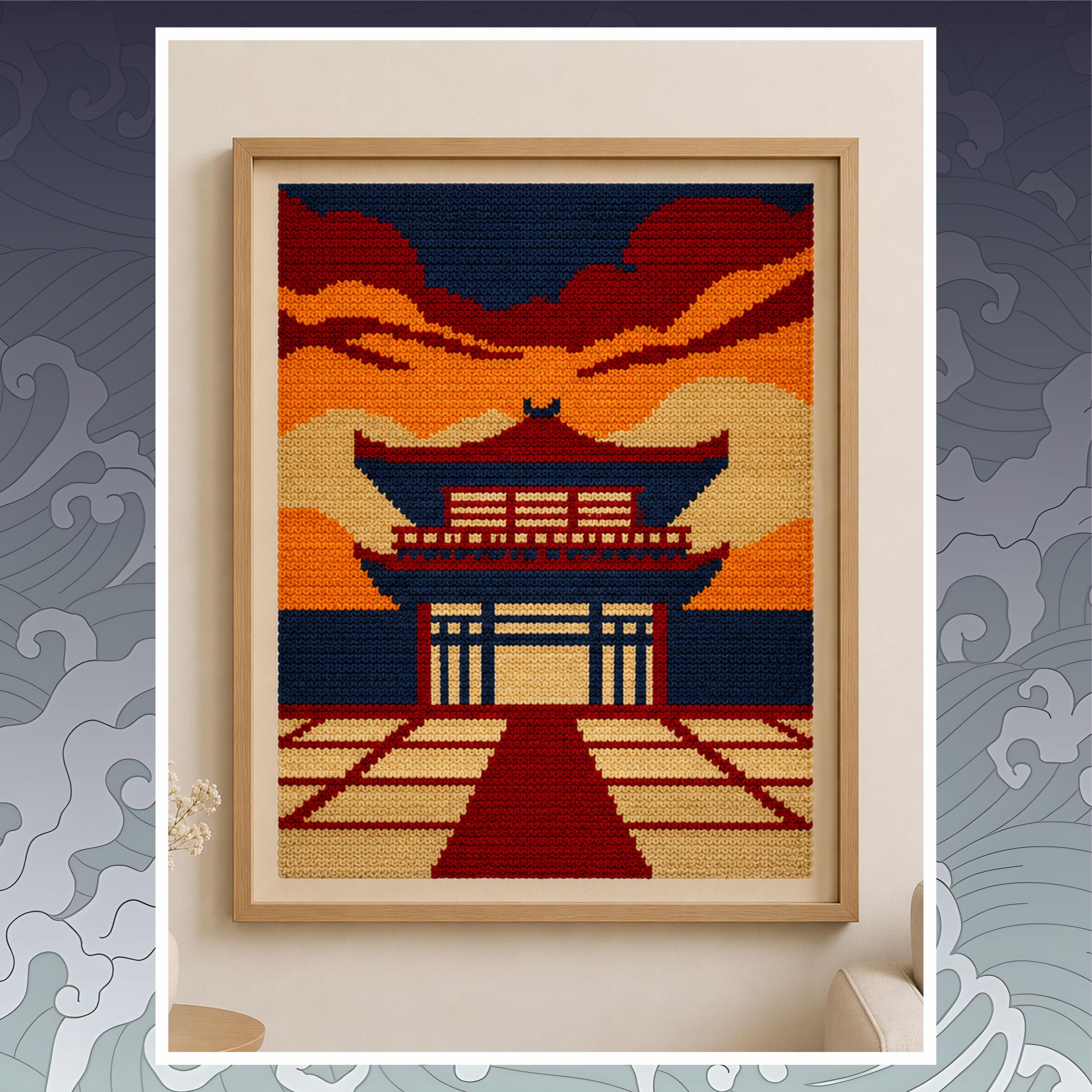 Japanese House Tapestry Crochet Pattern: Home Wall Hanging (PDF Download 120x160 Stitches)