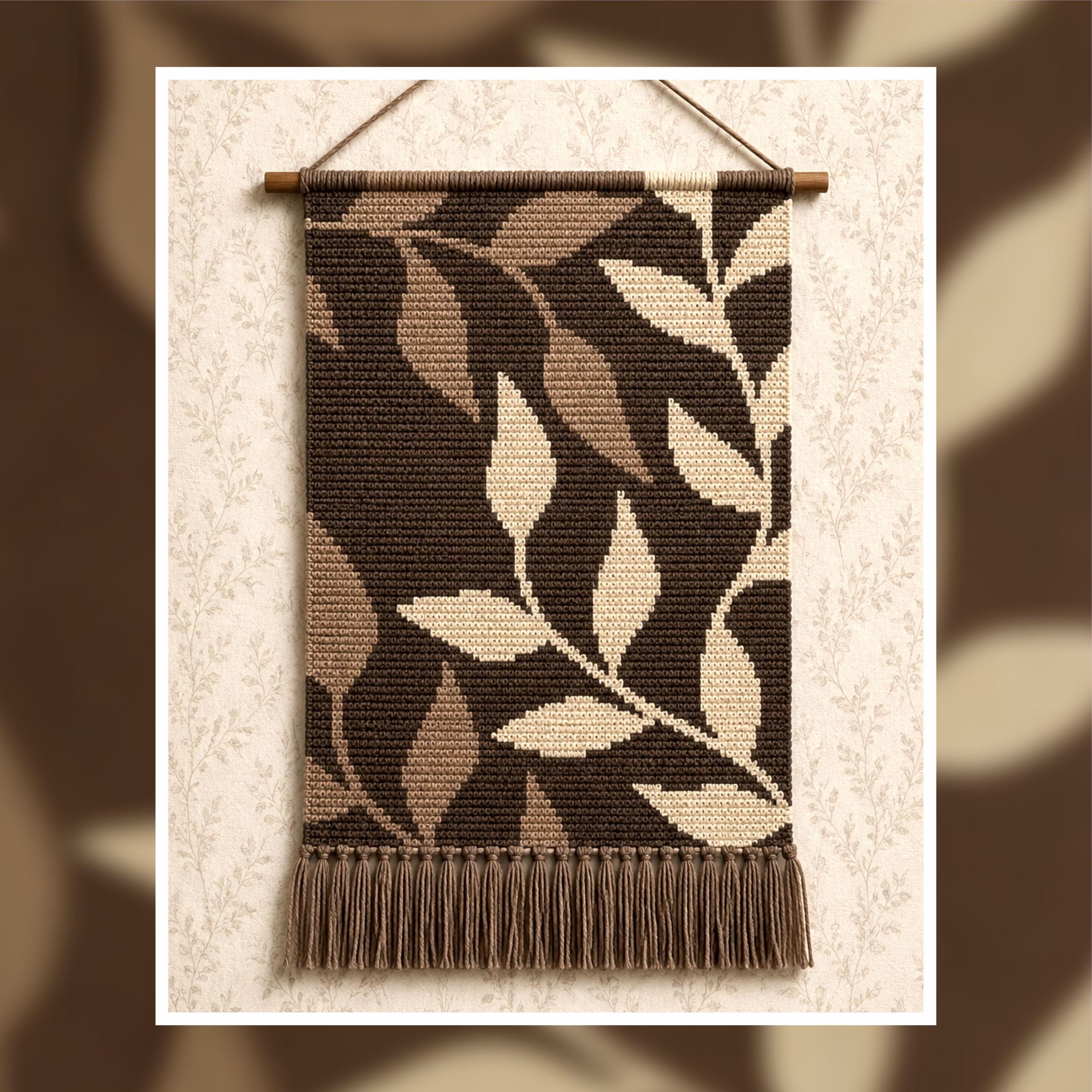 Leafy Branch Crochet Tapestry Pattern: Neutral Botanical Wall Hanging (PDF Download 110x160 Stitches)