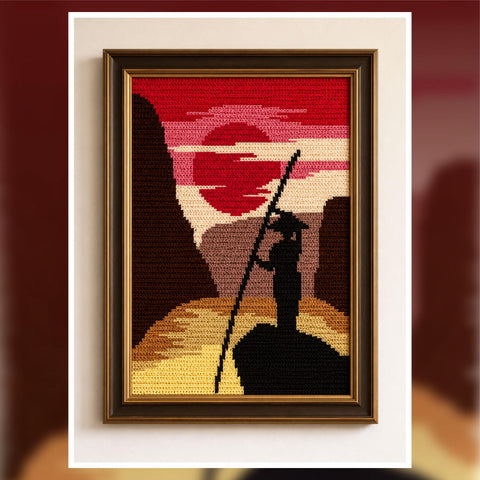 Sunset Boat Tapestry Crochet Pattern: Nature Wall Hanging (100x150 Stitches PDF)
