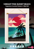 Vibrant Pink Sunset Beach Tapestry Crochet Pattern 100x150 Stitches PDF