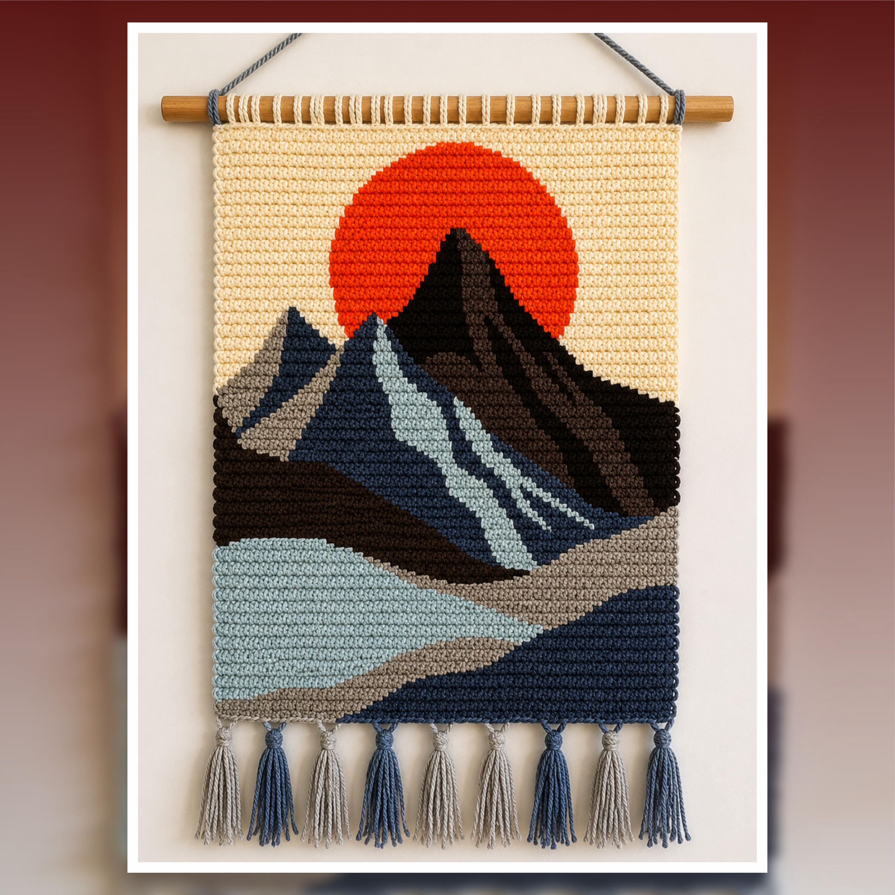 Sunset Peaks Crochet Tapestry Pattern | Mountain Wall Art (120x160 Stitches PDF)