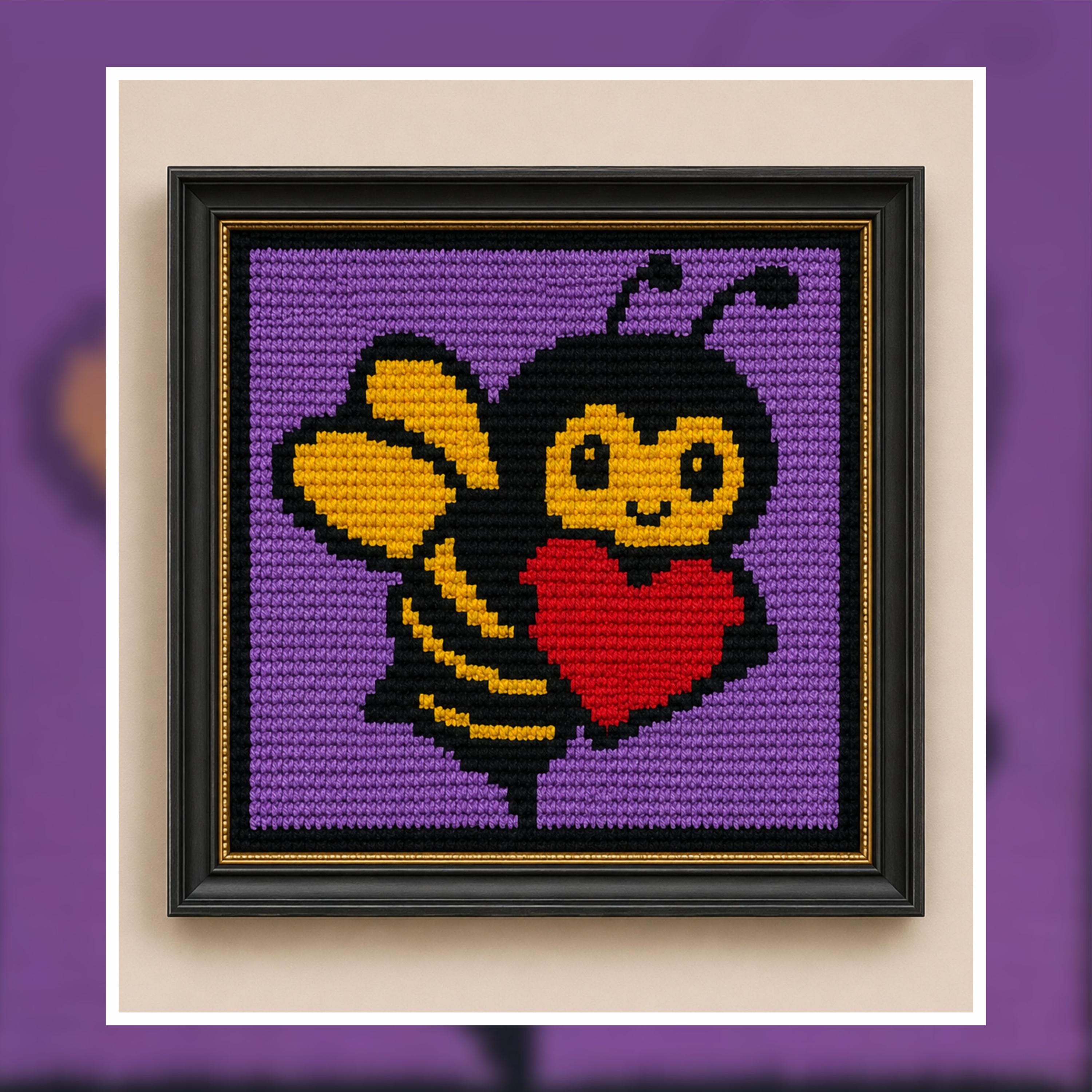 Bee with Heart Crochet Tapestry Pattern: Wall Art (PDF Download)