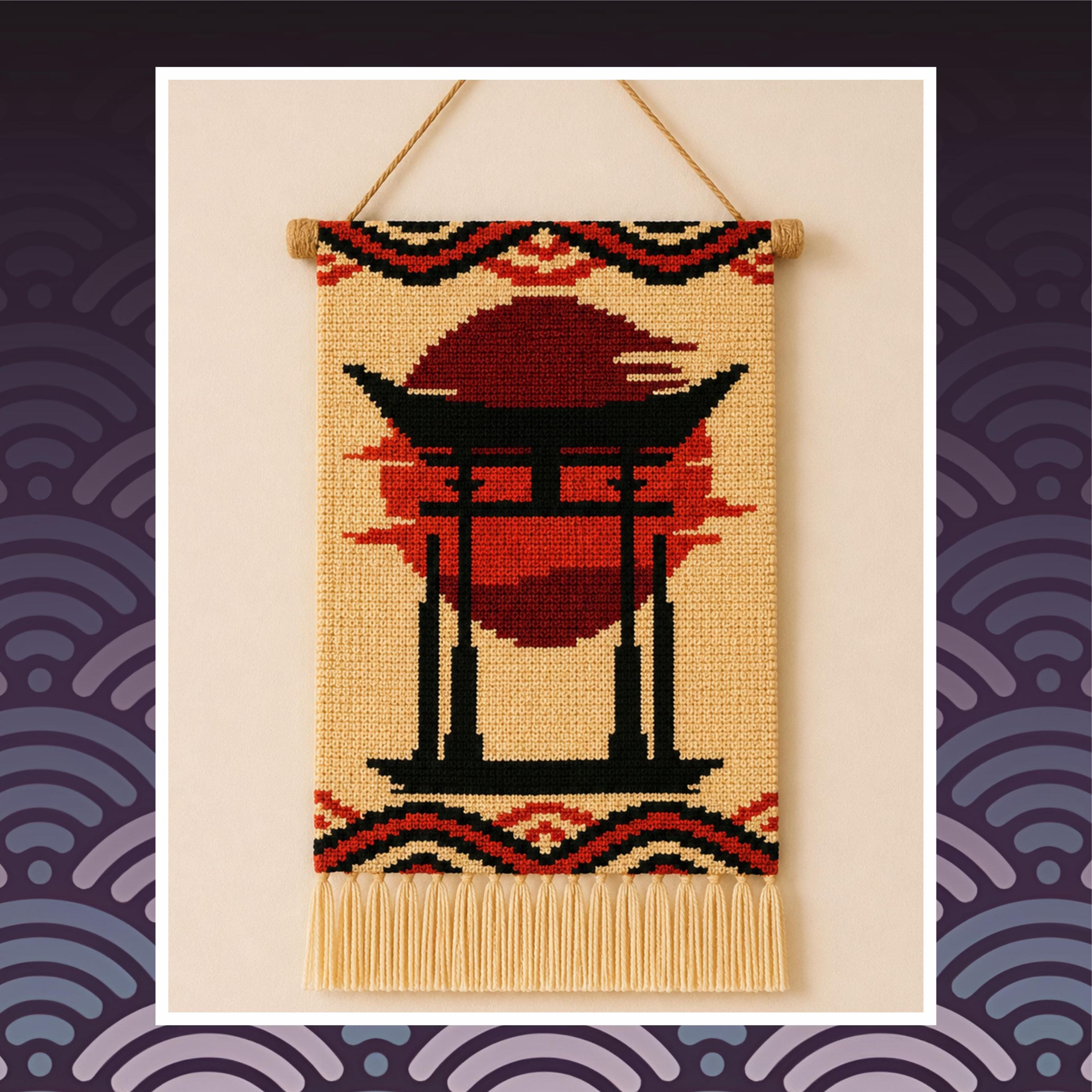 Torii Gate Tapestry Crochet Pattern: Japanese Sunset Wall Art (PDF Download 80x100  Stitches Chart)