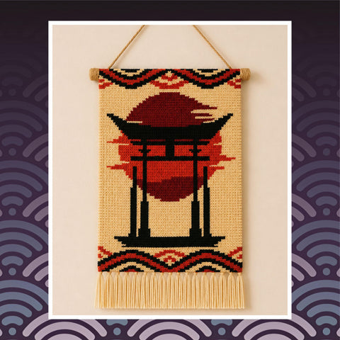 Torii Gate Tapestry Crochet Pattern: Japanese Sunset Wall Art (PDF Download 80x100  Stitches Chart)