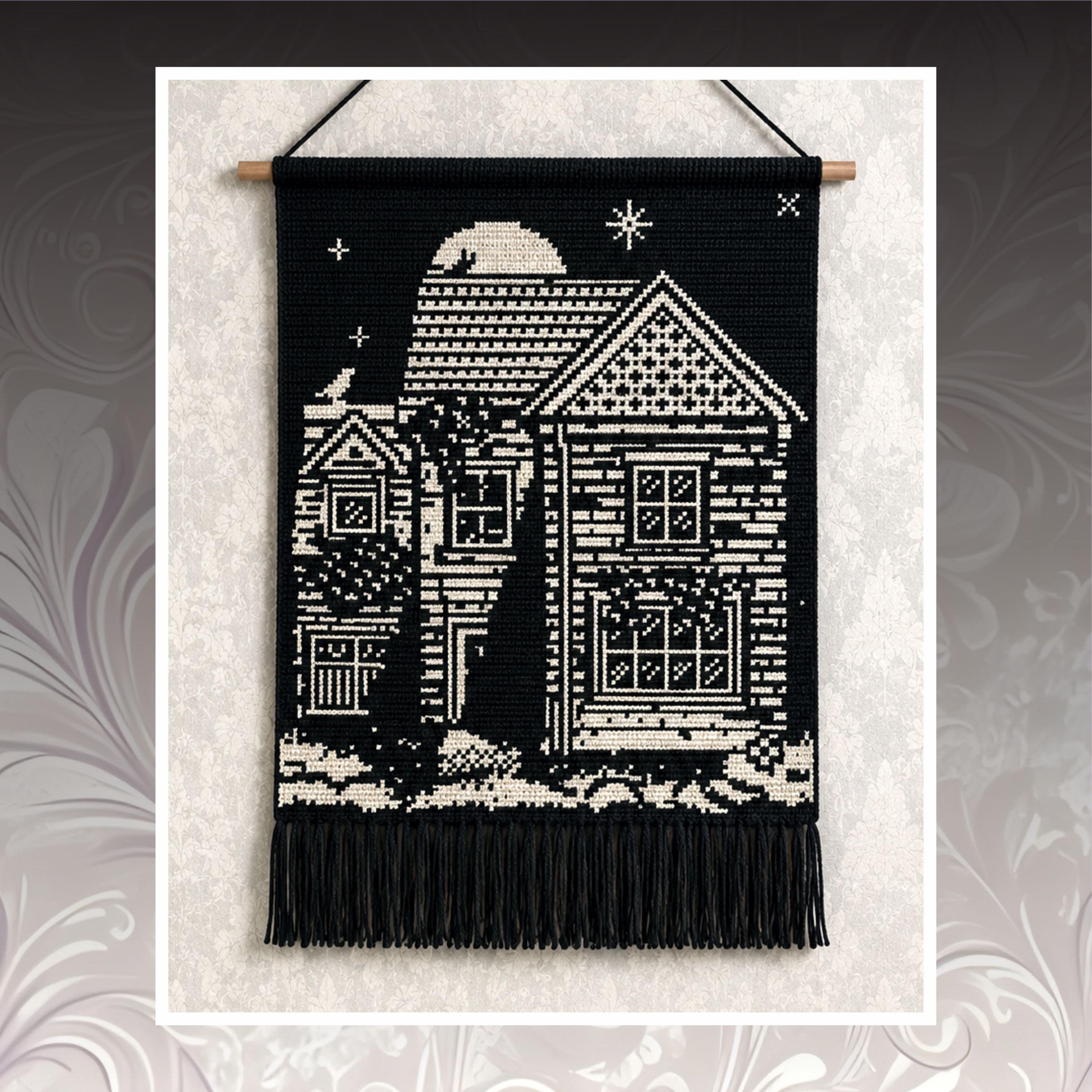 Moonlit Cottage Crochet Tapestry Pattern: Cozy Night Wall Art (PDF Download 120x150 Stitches)