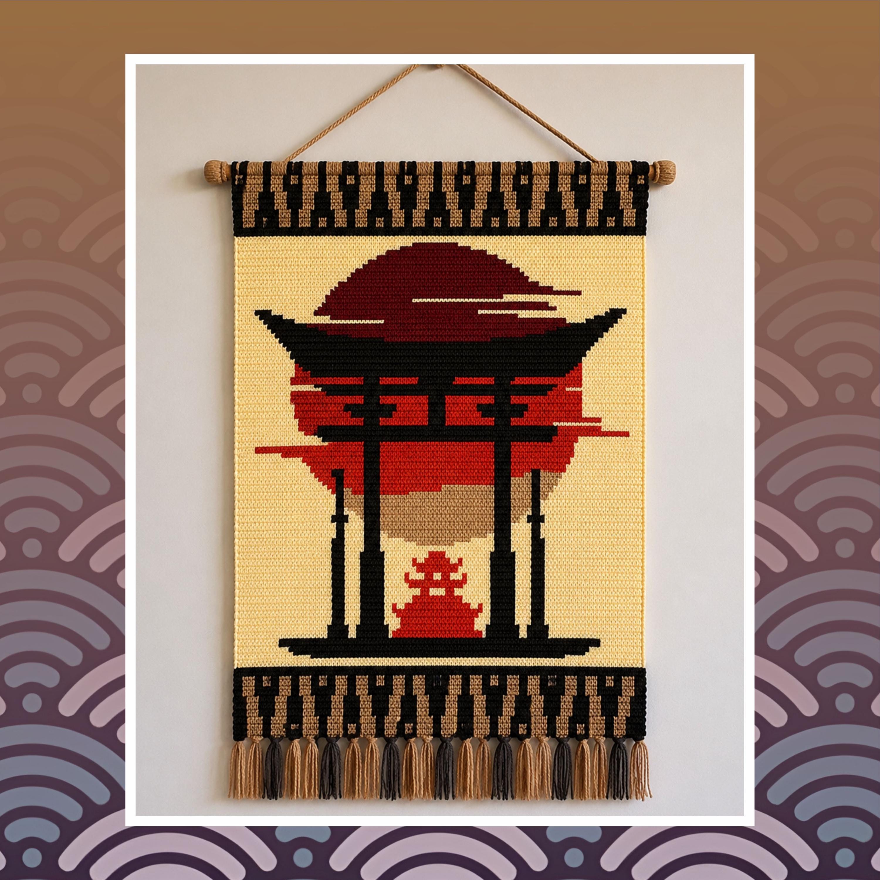Samurai Torii Gate Crochet Pattern: Japanese Tapestry Wall Hanging (PDF Download 100x140 Stitches)