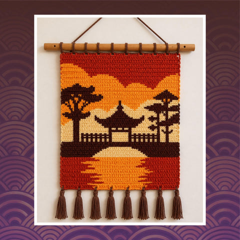 Japan Garden Sunset Crochet Pattern: Oriental Tapestry Wall Hanging (PDF Pattern 90x120 Stitches)