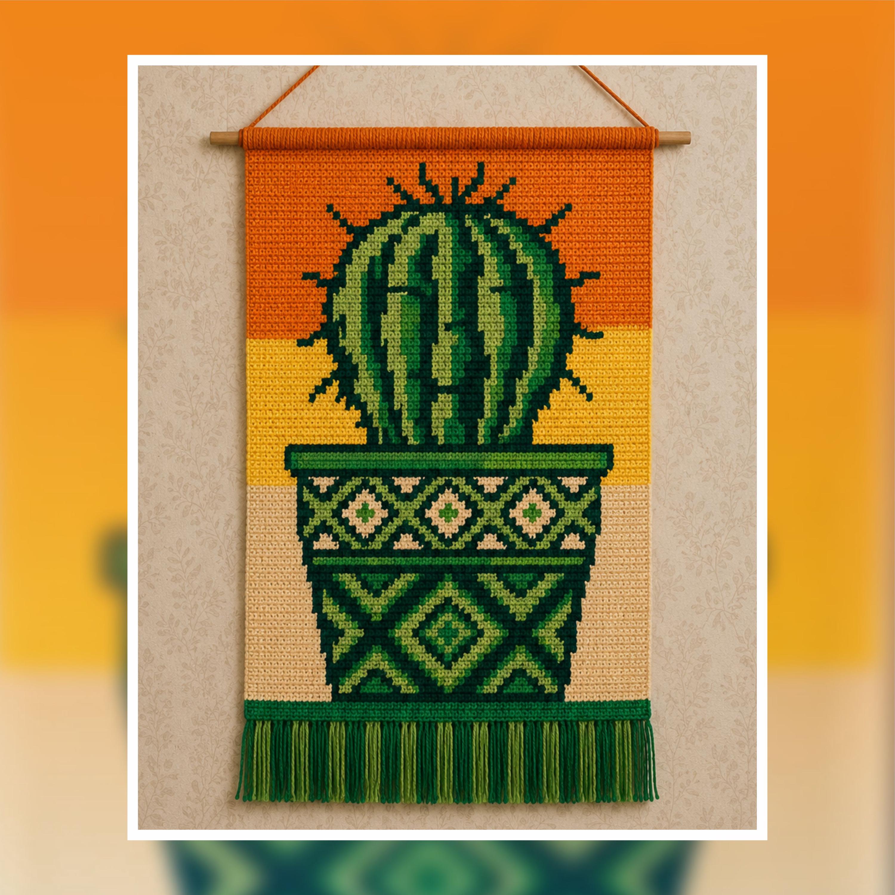 Cacti Tapestry Crochet Pattern: Potted Plant Wall Hanging (PDF Download 100x150 Stitches)