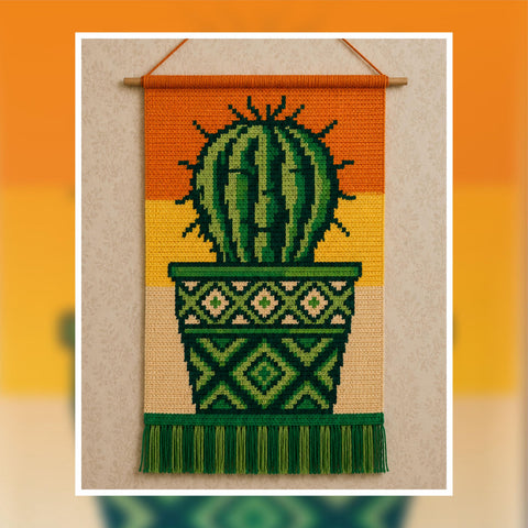 Cacti Tapestry Crochet Pattern: Potted Plant Wall Hanging (PDF Download 100x150 Stitches)