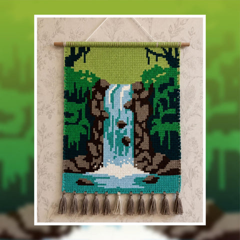 Waterfall Tapestry Crochet Pattern | Nature Wall Hanging (60x90 Stitches PDF)