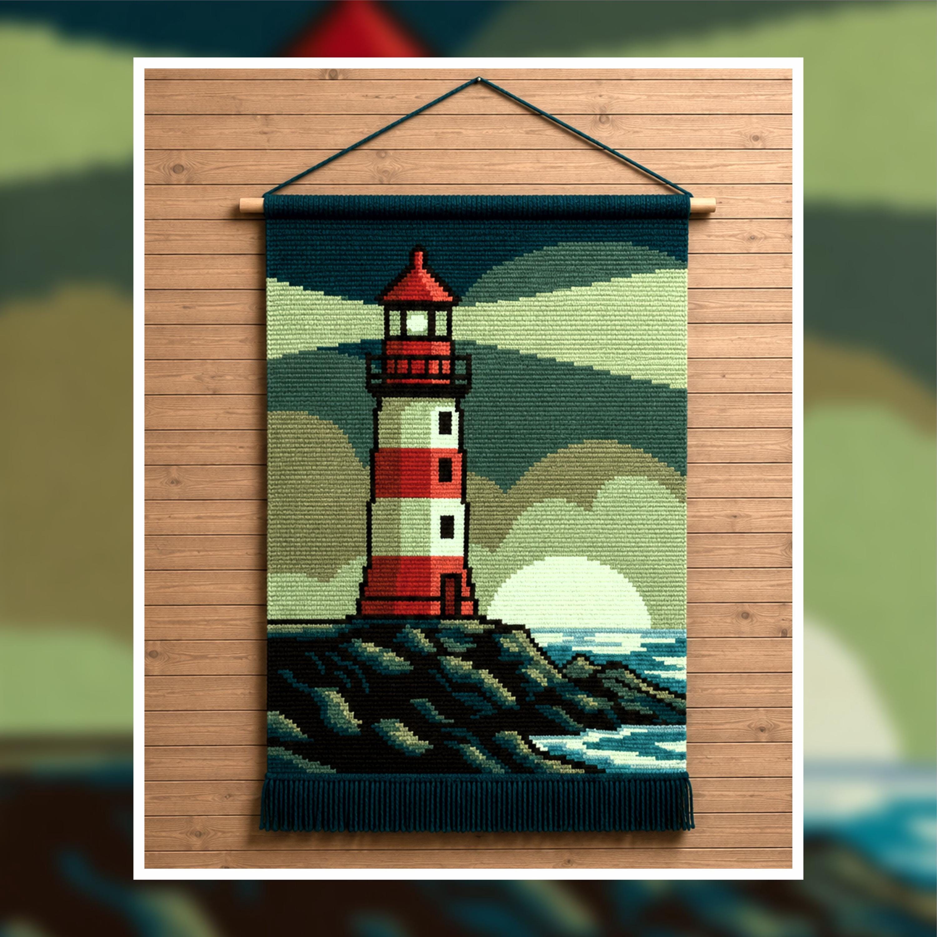 Ocean Beacon Lighthouse Tapestry Crochet Pattern 120x180 Stitches | Nautical Wall Hanging PDF | Coastal Sunset Crochet Decor