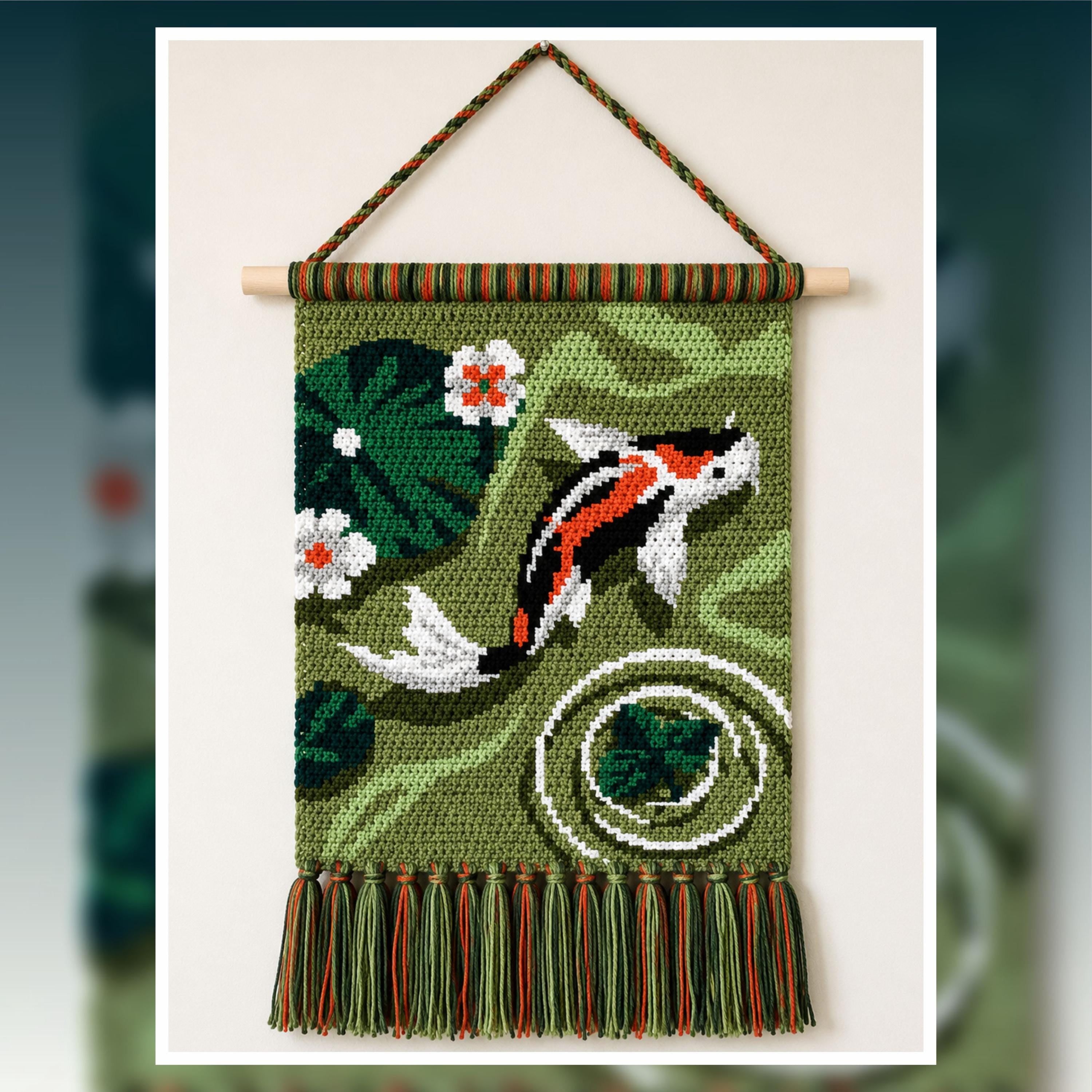 Koi Pond Crochet Tapestry Pattern | Fish Wall Art (90x120 Stitches PDF Pattern)
