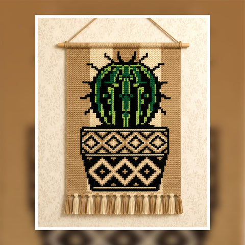 Boho Cactus Tapestry Crochet Pattern: Tribal Pot Wall Art (PDF Pattern 75x110 Stitches)