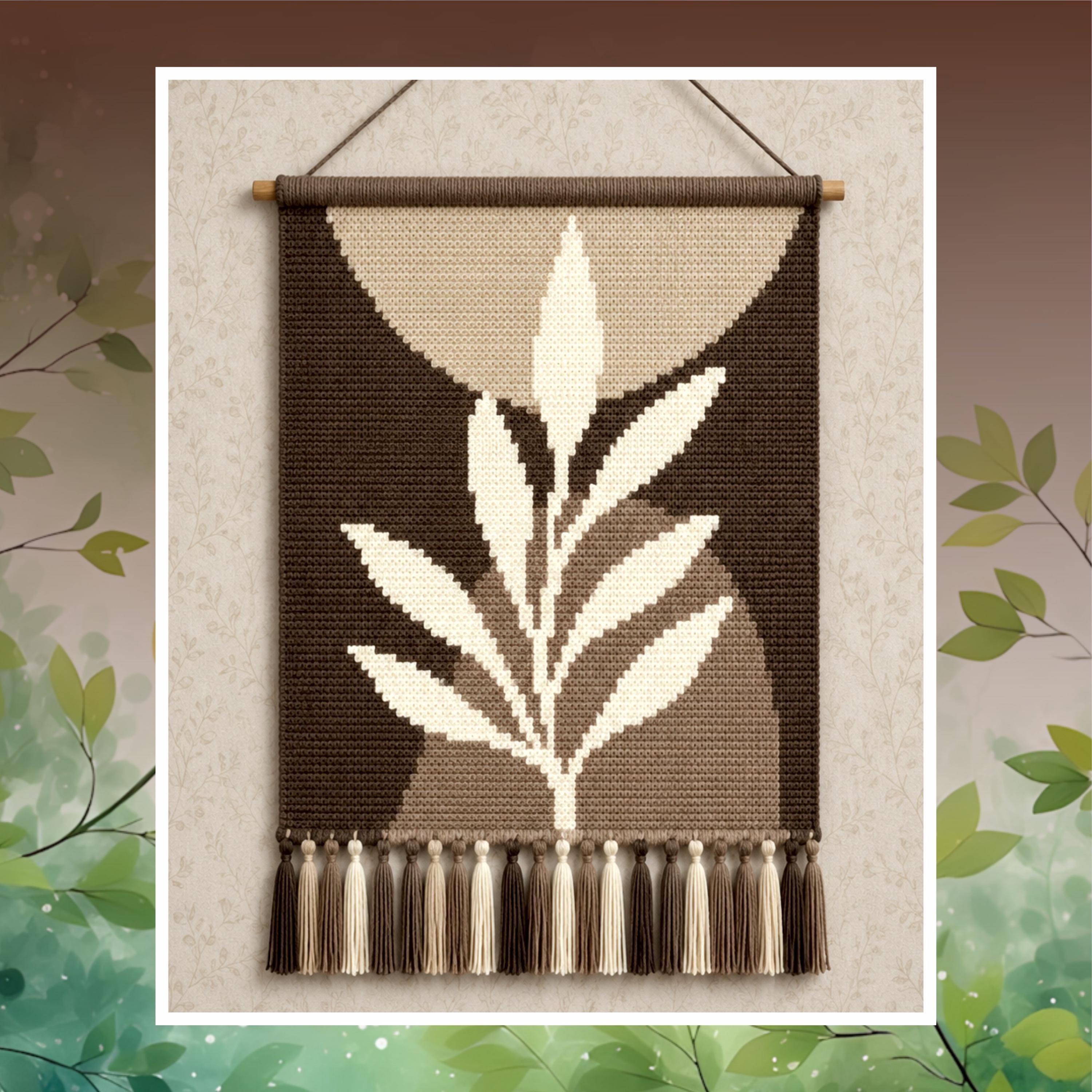Tapestry Crochet Pattern: Rustic Leaf Wall Hanging (PDF Download 100x150  Stitches)