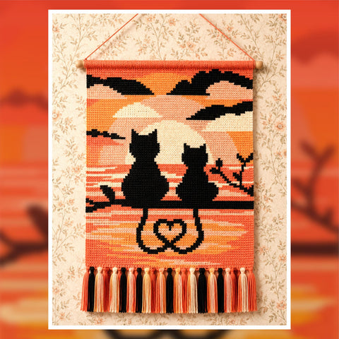 Cat Couple Sunset Tapestry Crochet Pattern: Romantic Home Decor (PDF Pattern 100x150 Stitches)
