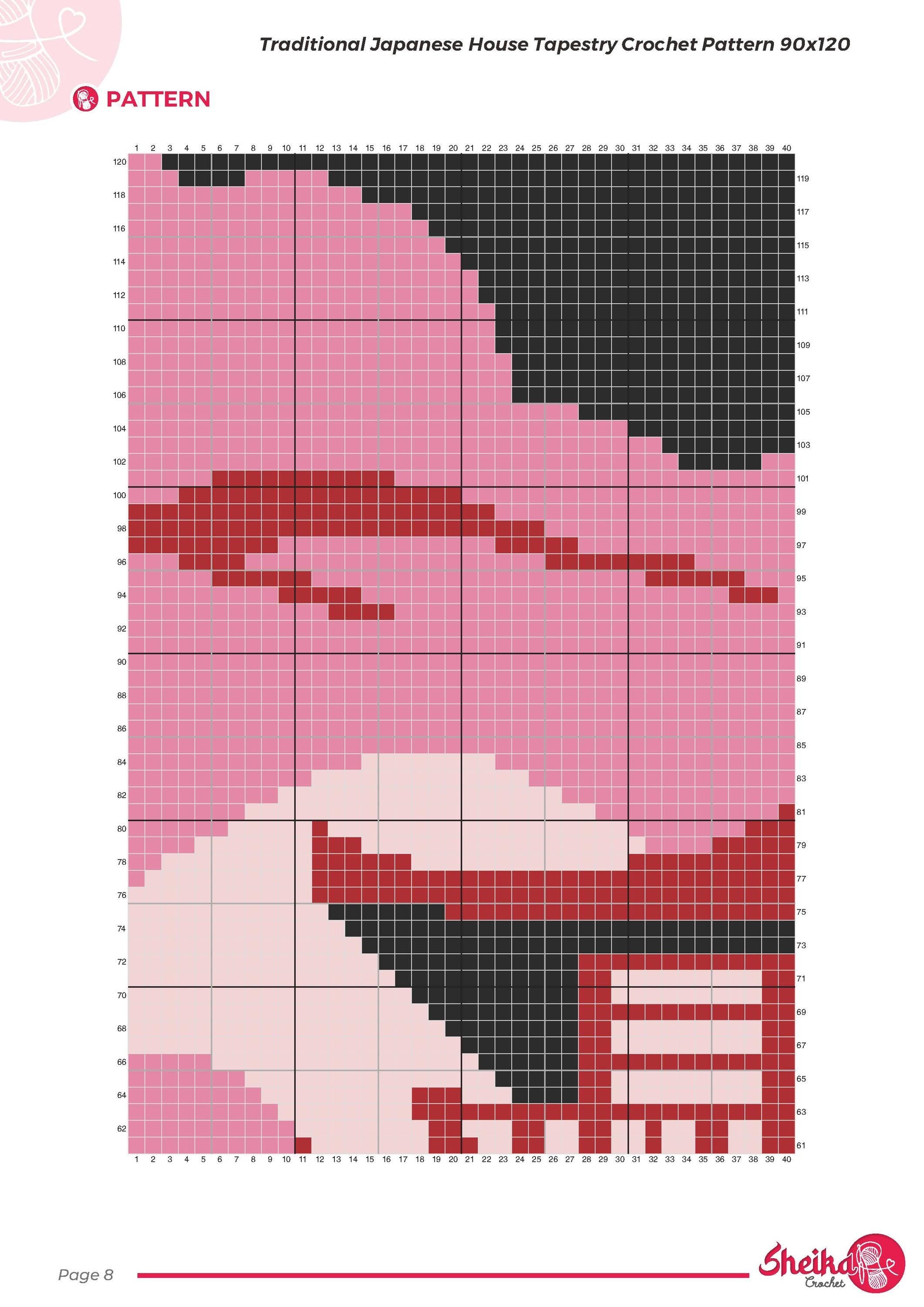 Japanese Pagoda Tapestry Crochet Pattern: Pixel Art Wall Hanging (PDF Download 90x120 Stitches)