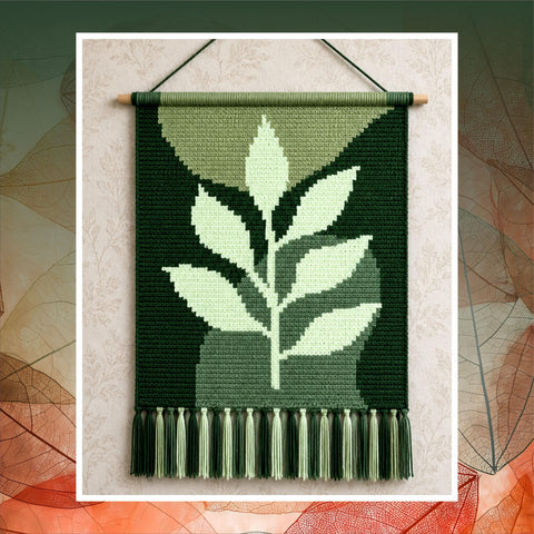 Green Leaf Crochet Tapestry Pattern: Botanical Wall Hanging (80x120 Stitches PDF)