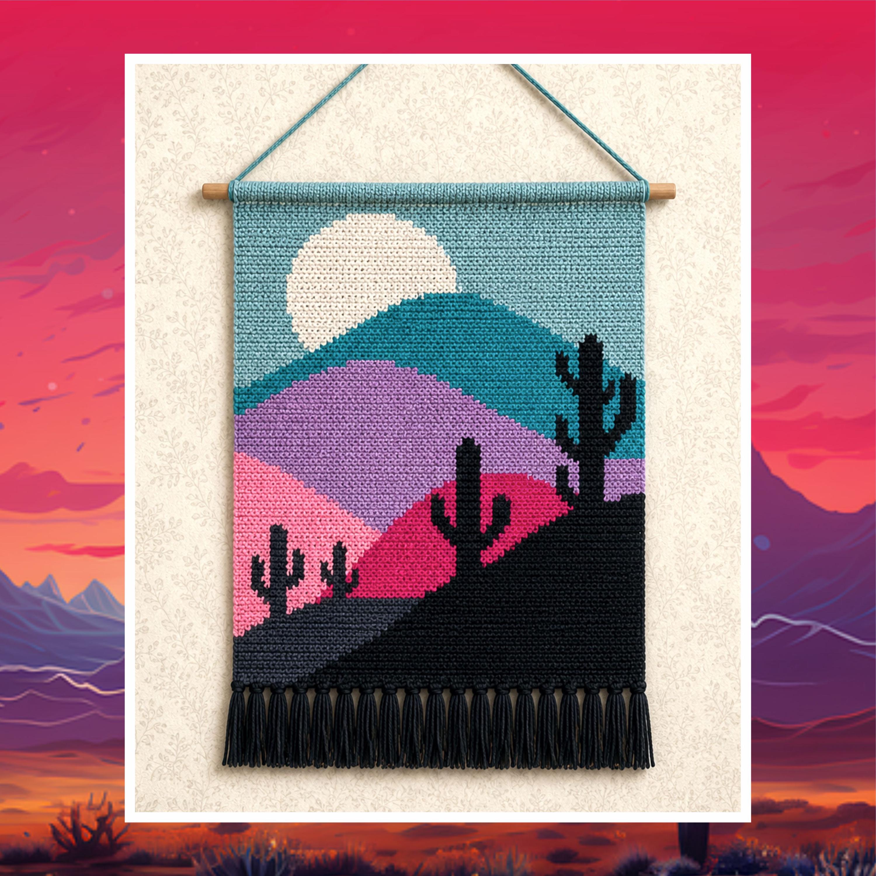 Desert Sunset Tapestry Crochet Pattern: Boho Wall Hanging (PDF Download 100x150 Stitches)