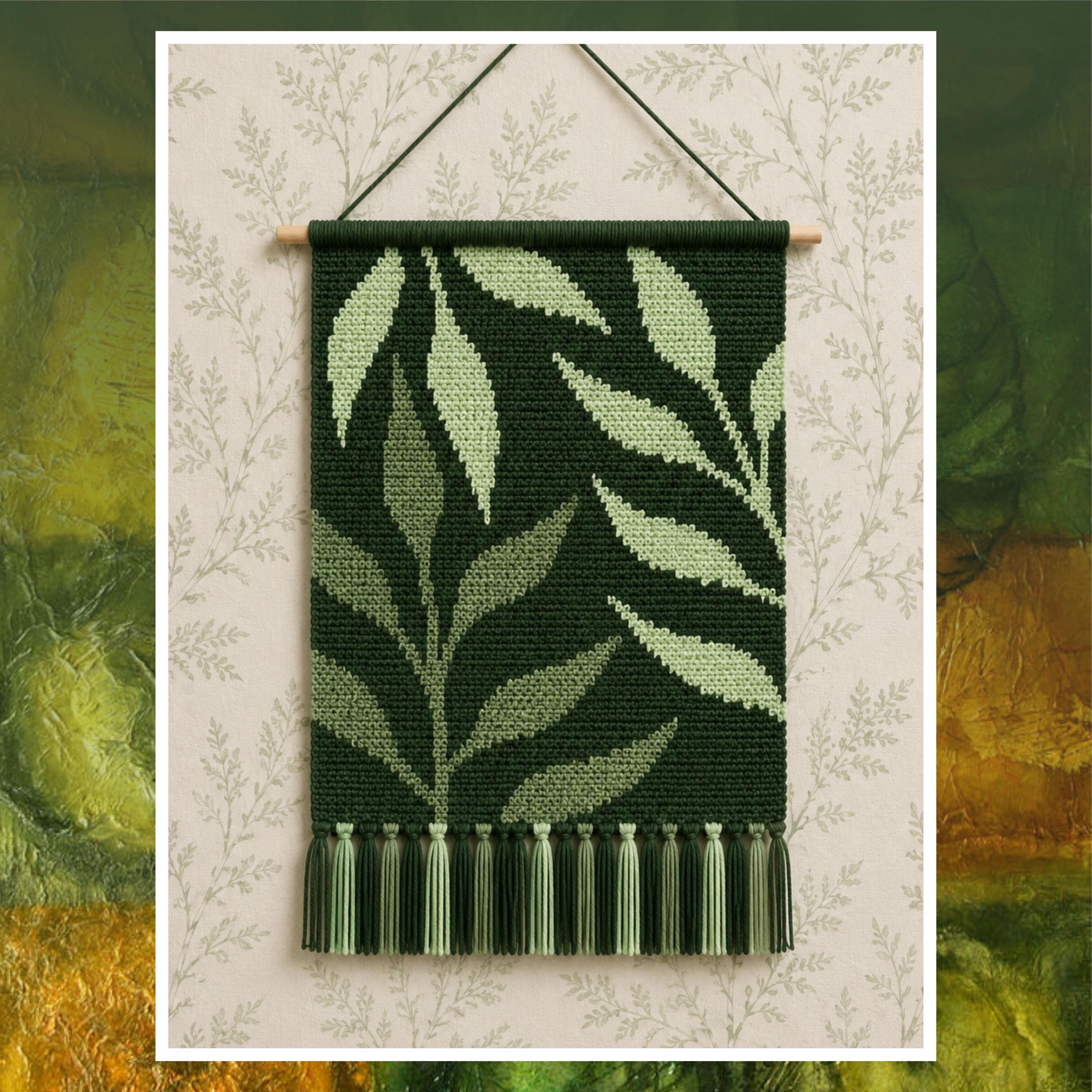 Green Leaf Tapestry Crochet Pattern: Botanical Wall Hanging (PDF Pattern 140x200 Stitches)