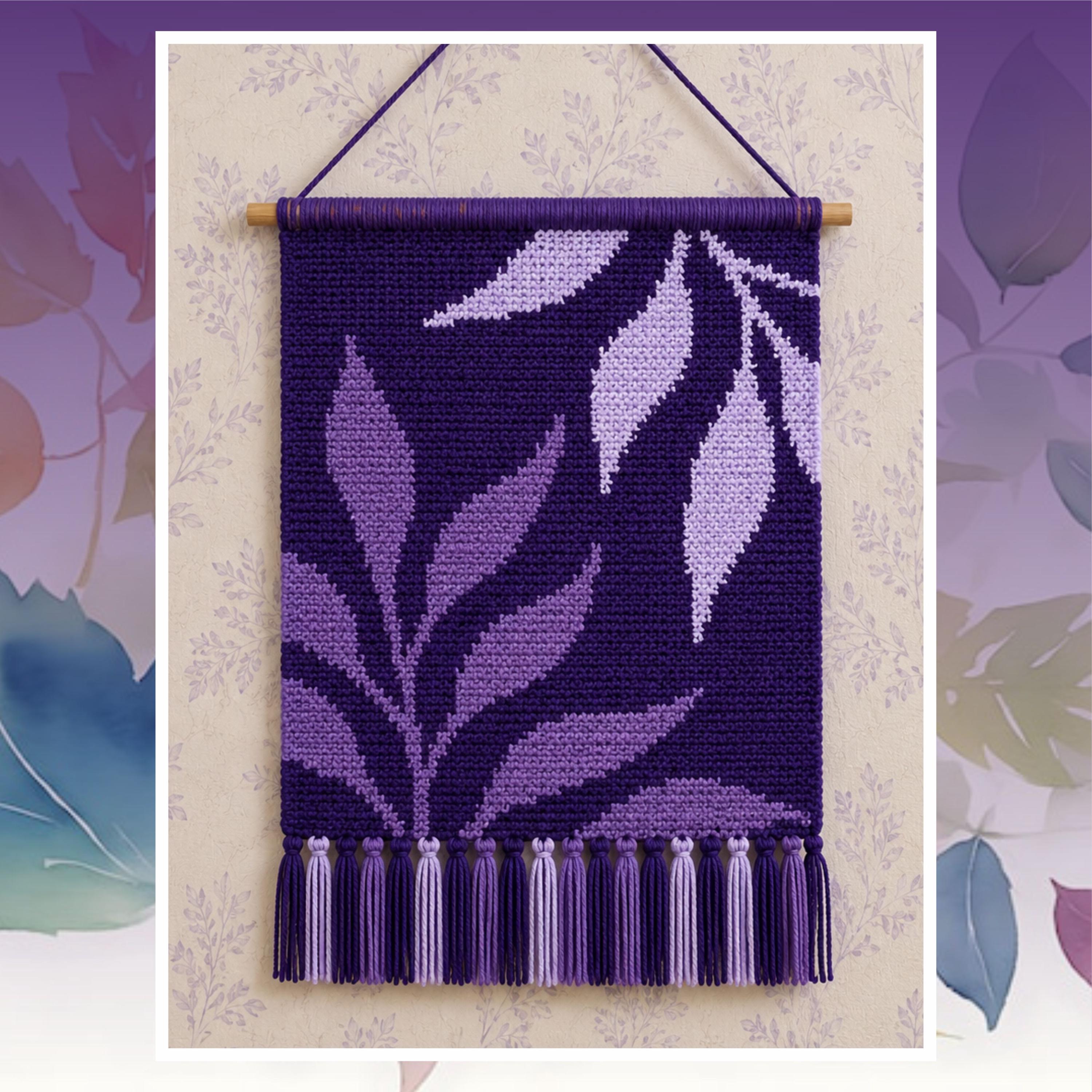 Purple Leaf Tapestry Crochet Pattern: Modern Botanical Wall Hanging (PDF Pattern 90x120 Stitches)