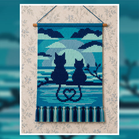 Cat Couple Crochet Pattern: Romantic Tapestry Wall Hanging (PDF Download 80x120 Stitches)