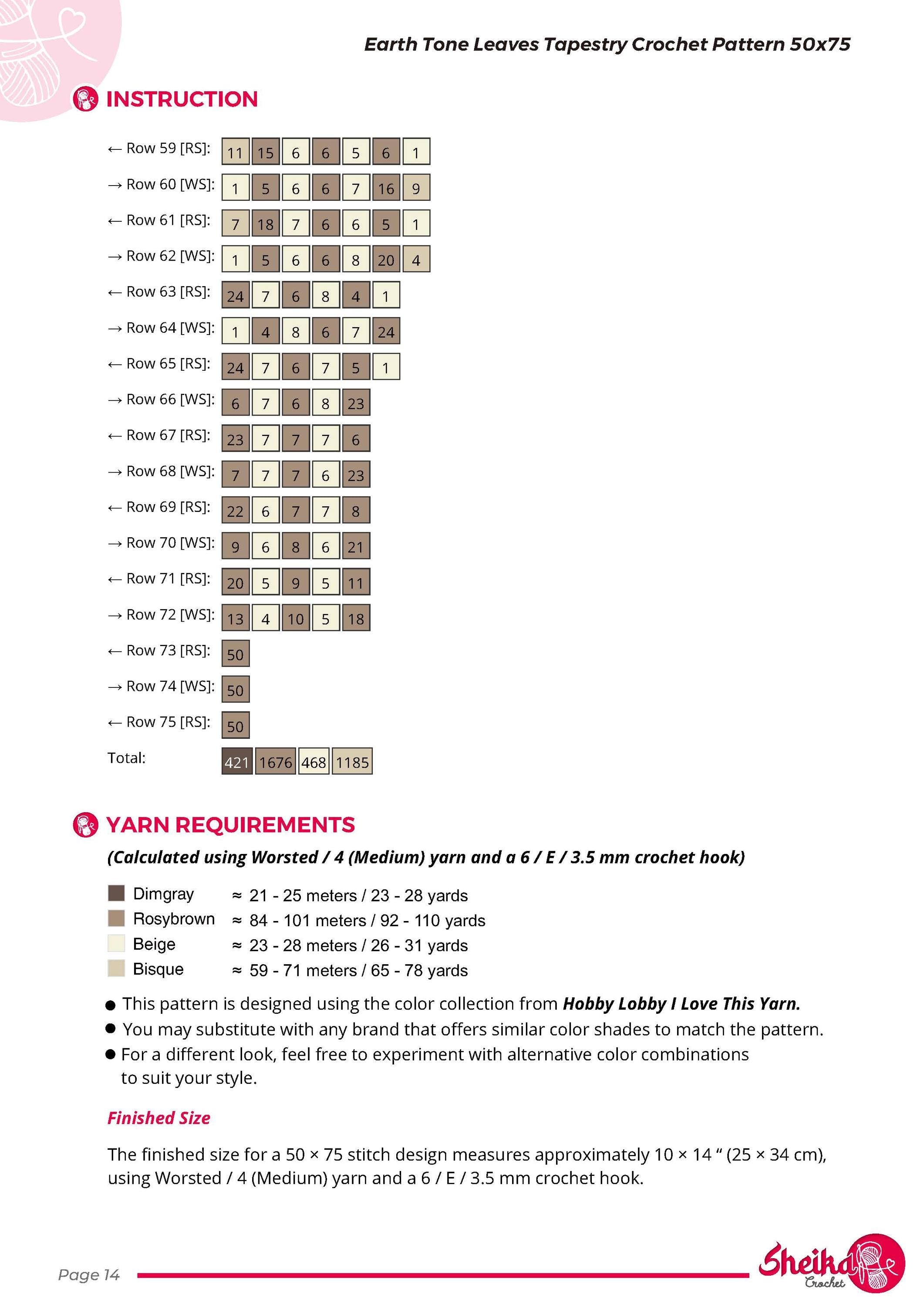 Tapestry Crochet Pattern: Earth Tone Leaves Boho Wall Hanging (PDF Pattern 50x75 Stitches)