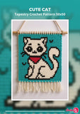 Cat Tapestry Crochet Pattern: Cartoon Kitty Wall Hanging (PDF Pattern 50x50 Stitches)