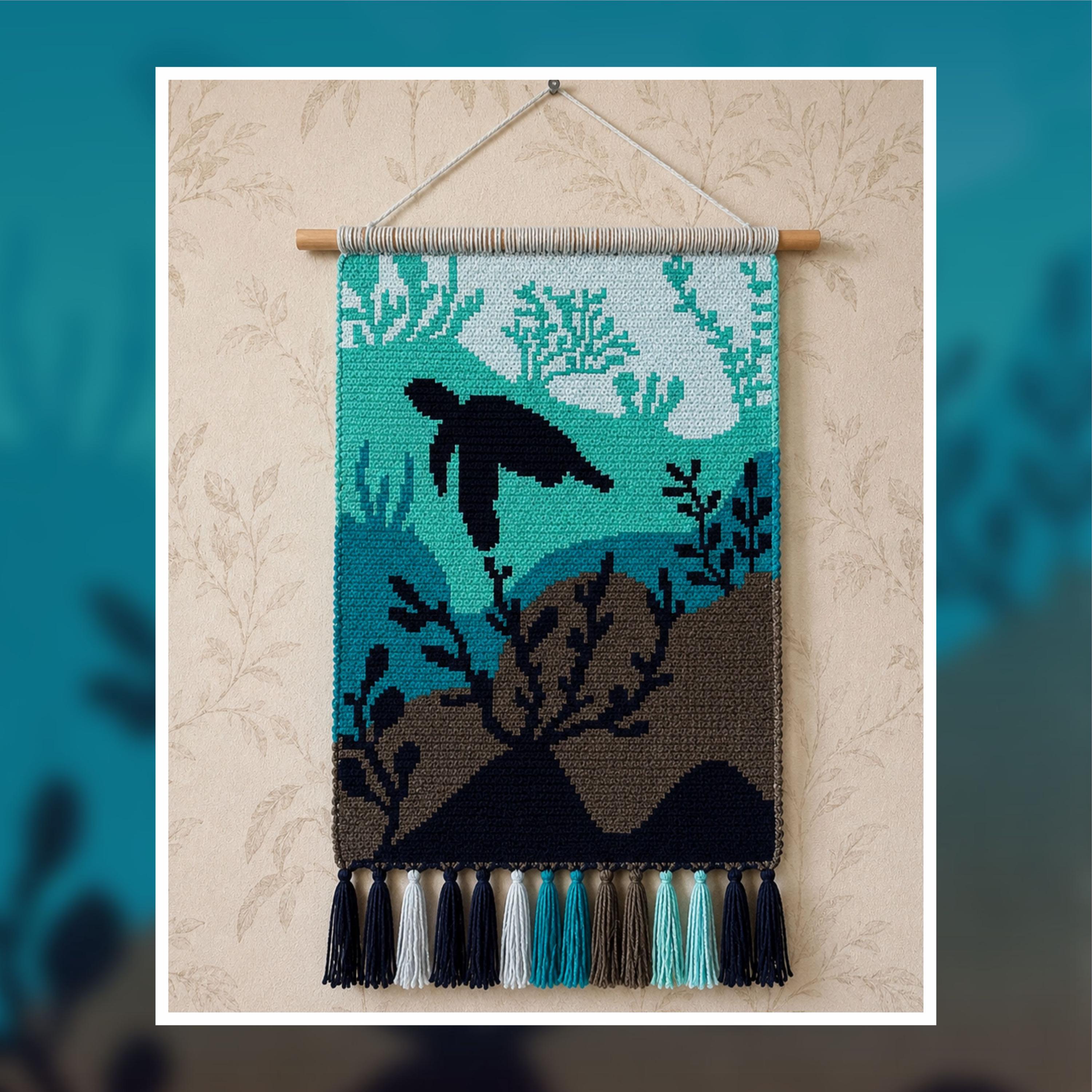 Sea Turtle Tapestry Crochet Pattern – Underwater Coastal Wall Hanging (100x150 Stitches PDF)