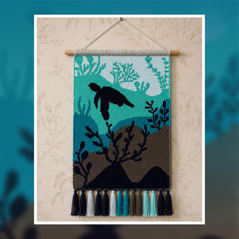 Sea Turtle Tapestry Crochet Pattern – Underwater Coastal Wall Hanging (100x150 Stitches PDF)