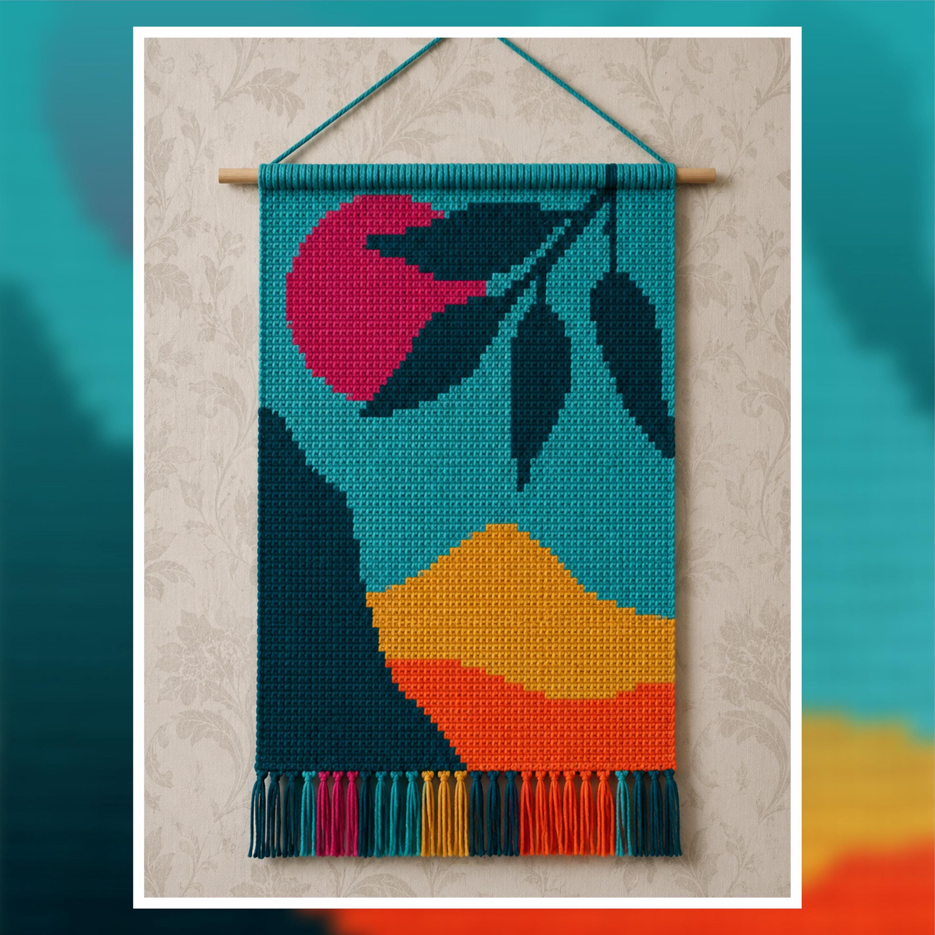 Tapestry Crochet Pattern: Sunset Mountain Wall Hanging (PDF Download 80x120 Stitches)