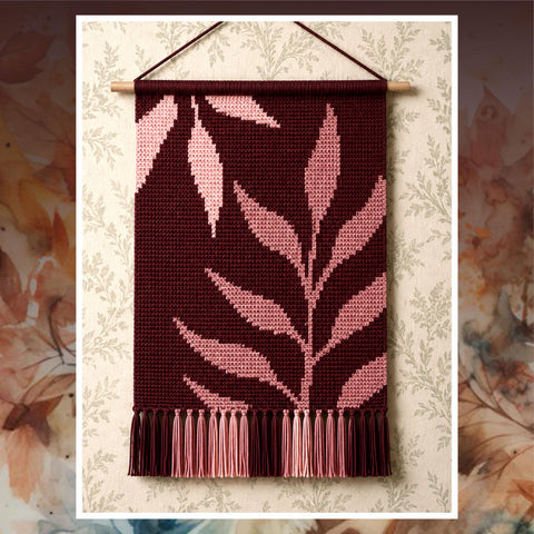 Modern Terracotta Leaf Tapestry Crochet Pattern 90x120 PDF | Minimalist Botanical Wall Hanging Design
