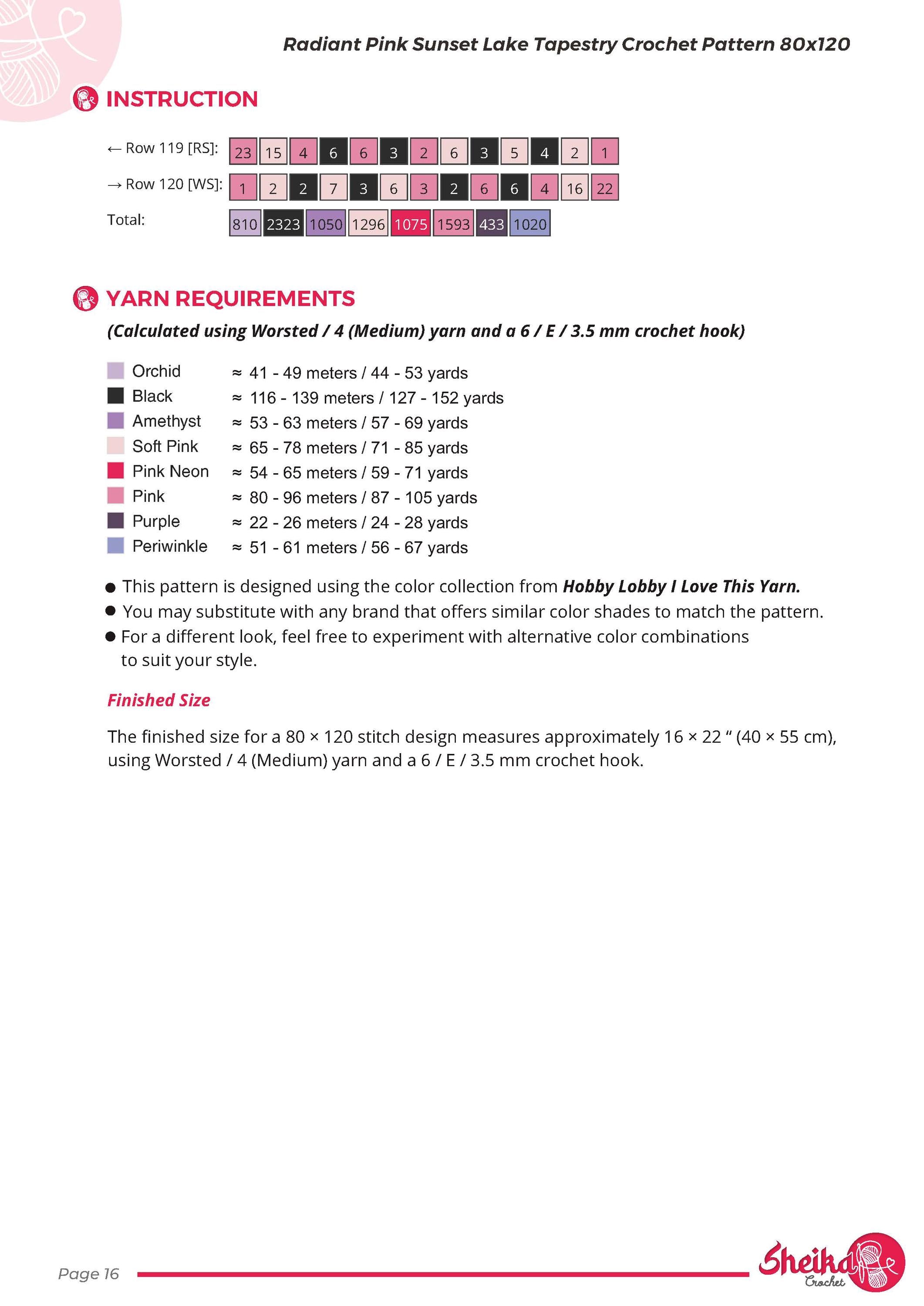 Radiant Pink Sunset Lake Tapestry Crochet Pattern 80x120 Stitches PDF