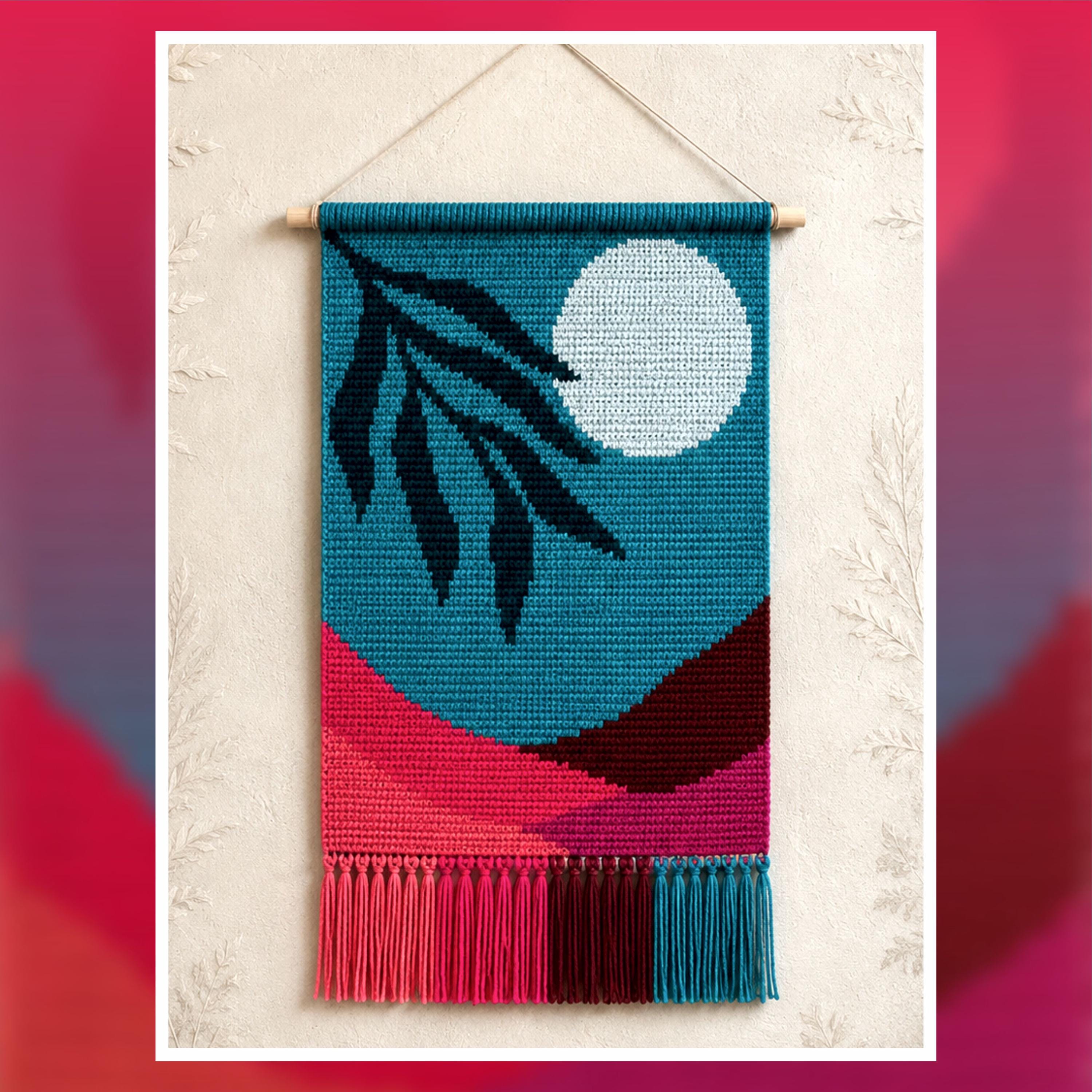 Boho Moon & Mountain Tapestry Crochet Pattern: Colorful Wall Hanging (PDF Pattern)