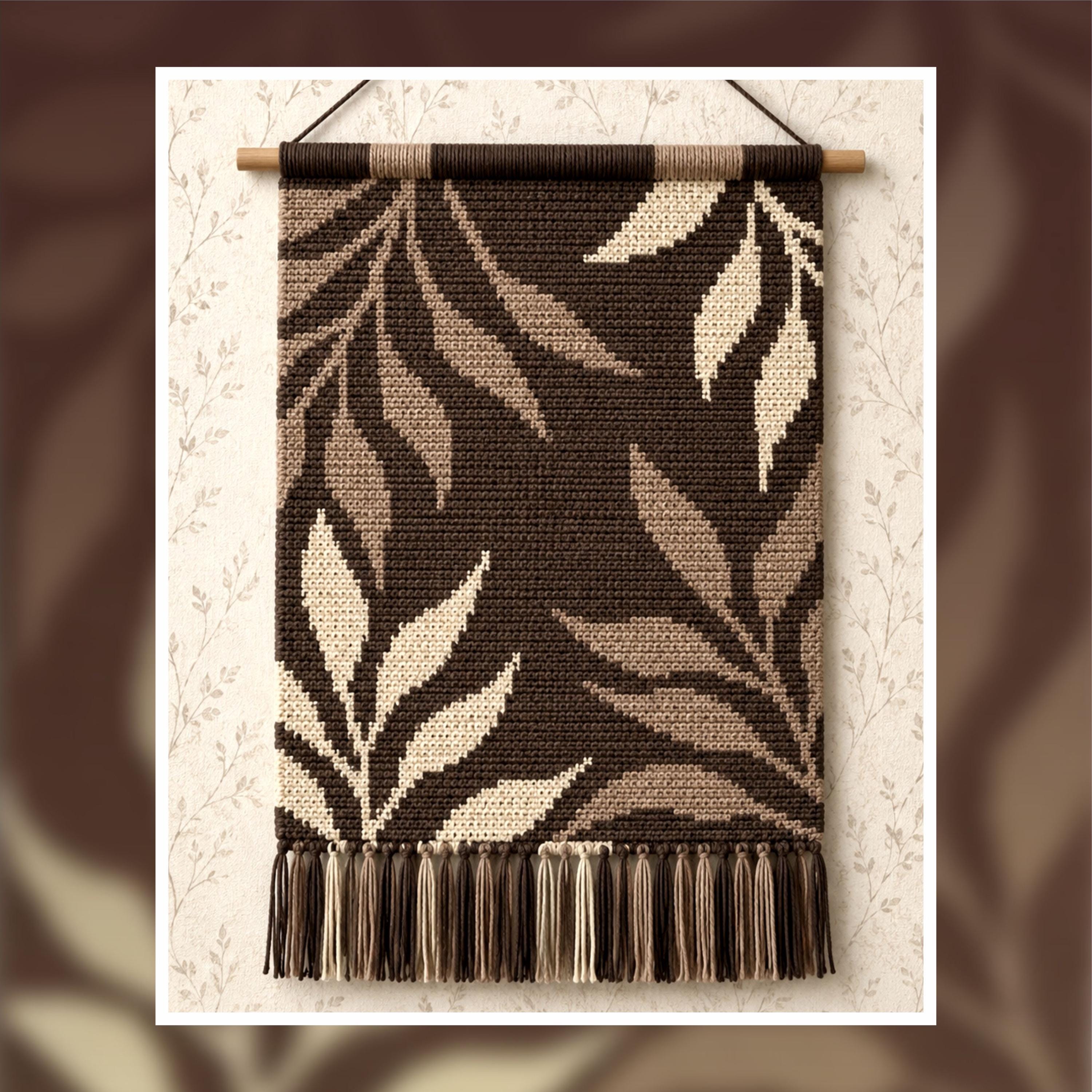 Leaf Tapestry Crochet Pattern: Modern Botanical Wall Hanging (90x120 Stitches PDF)