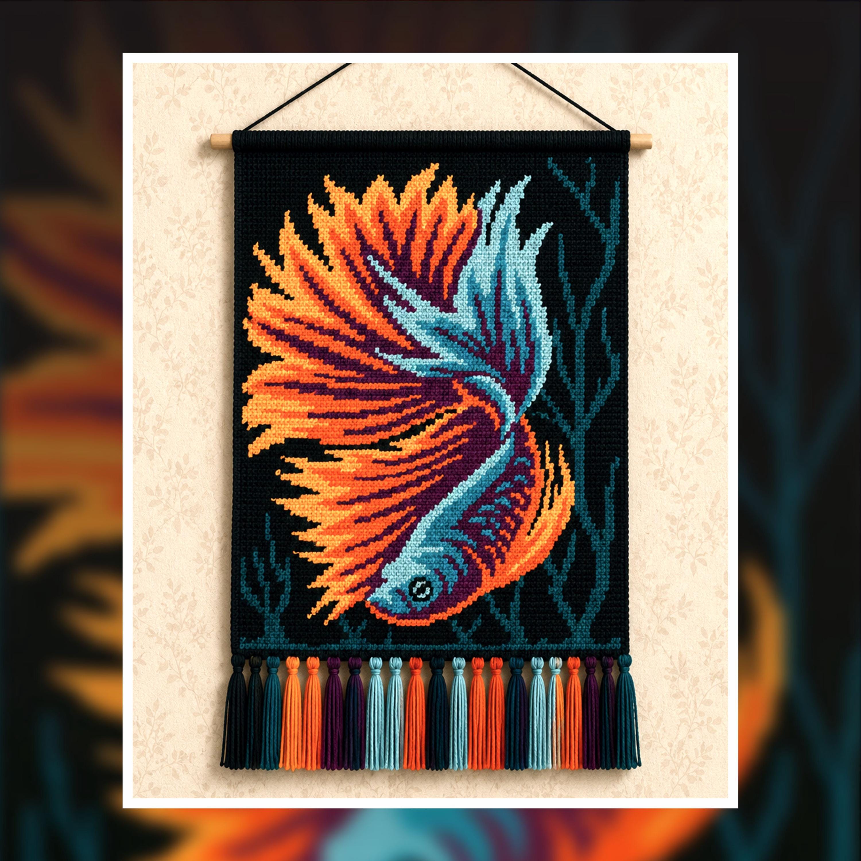 Betta Fish Crochet Tapestry Pattern: Aquarium Wall Hanging (PDF Download 120x180 Stitches)