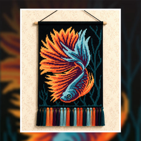 Betta Fish Crochet Tapestry Pattern: Aquarium Wall Hanging (PDF Download 120x180 Stitches)