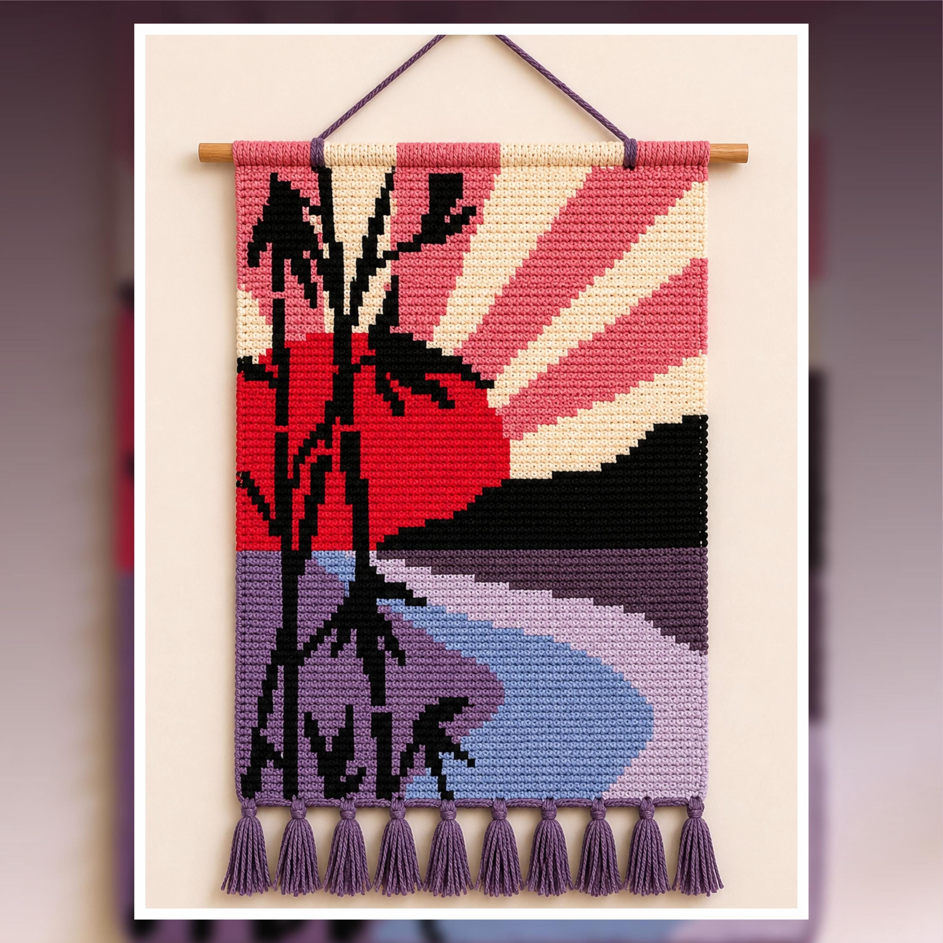 Radiant Pink Sunset Lake Tapestry Crochet Pattern 80x120 Stitches PDF