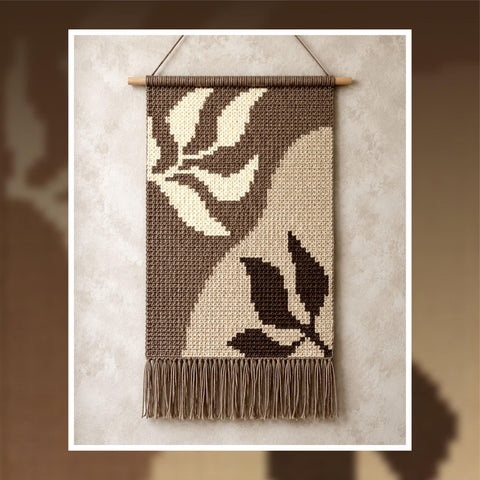 Tapestry Crochet Pattern: Earth Tone Leaves Boho Wall Hanging (PDF Pattern 50x75 Stitches)