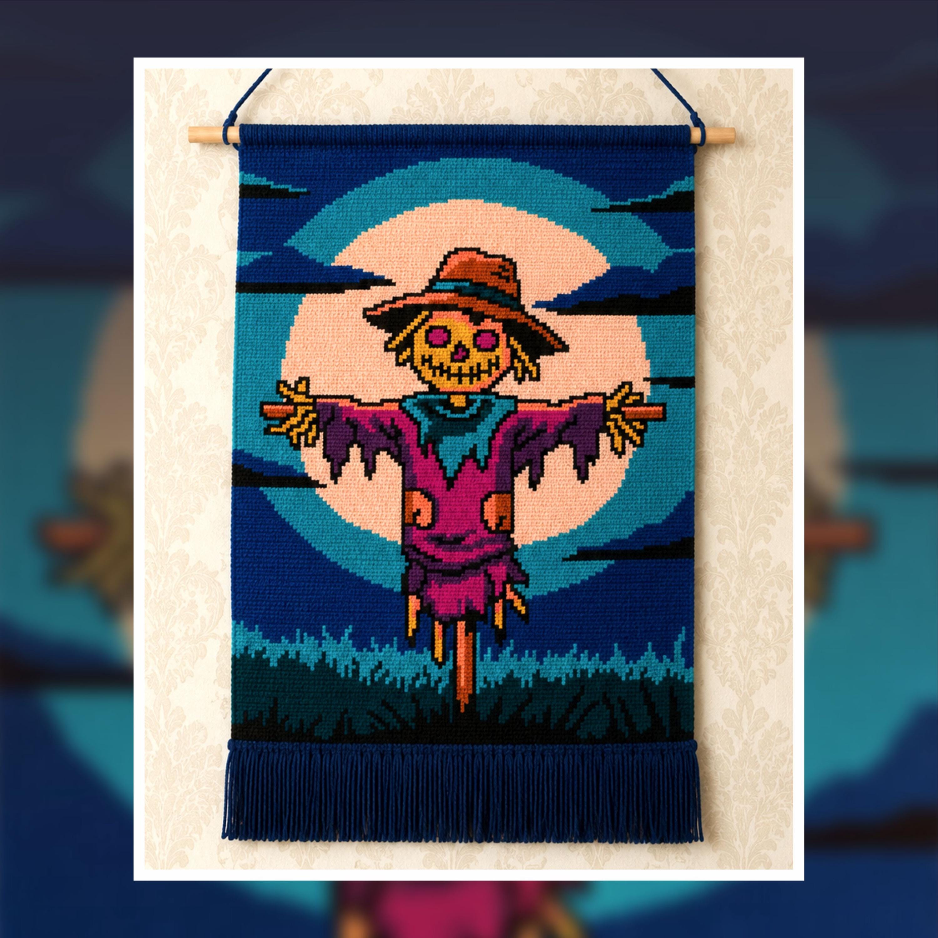 Scarecrow Tapestry Crochet Pattern: Halloween Farmhouse Wall Hanging (PDF Pattern)