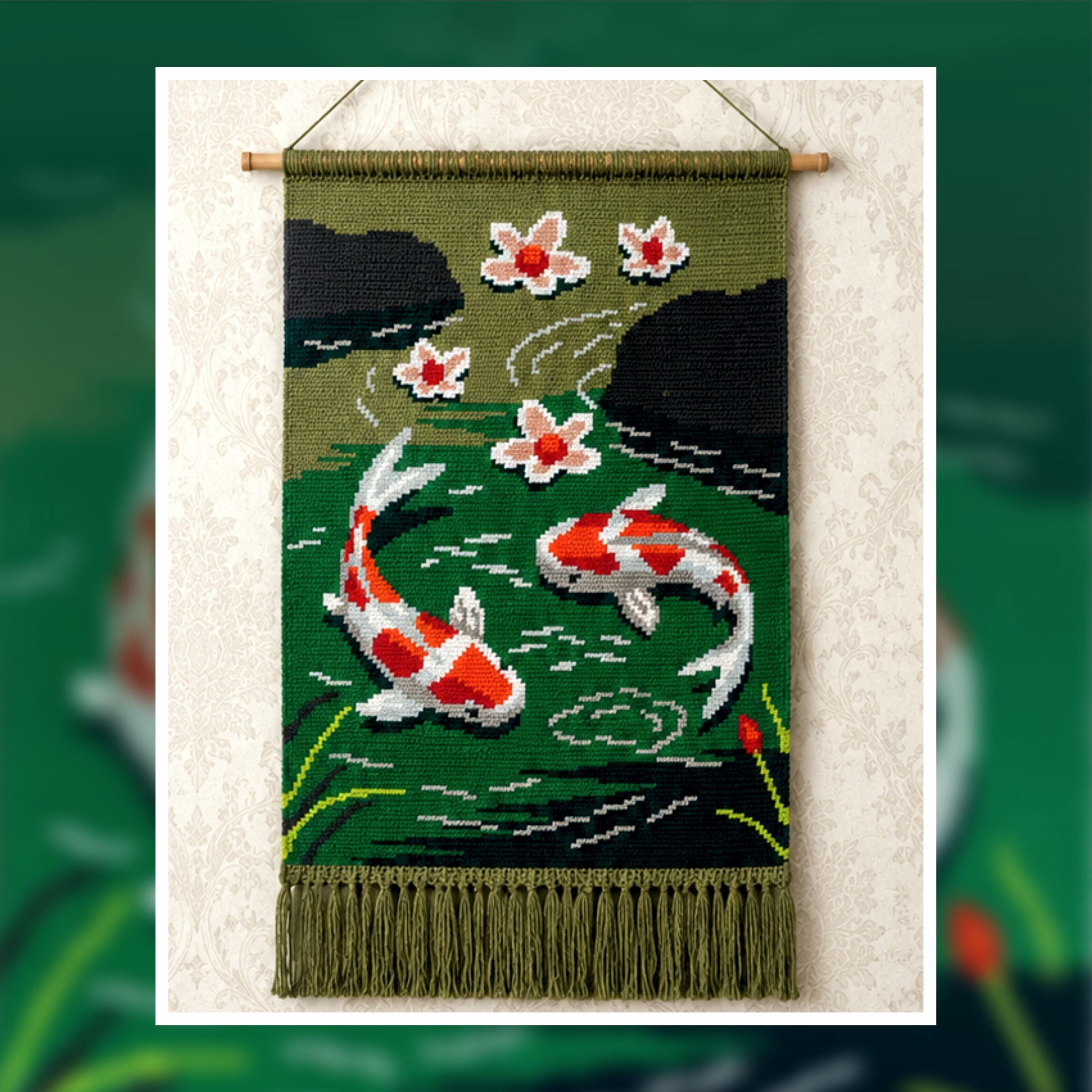 Koi Fish Tapestry Crochet Pattern: Japanese Pond Wall Hanging (PDF Pattern)