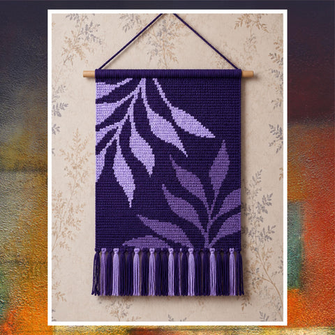 Purple Leaf Tapestry Crochet Pattern: Botanical Wall Hanging (110x160 Stitches PDF)