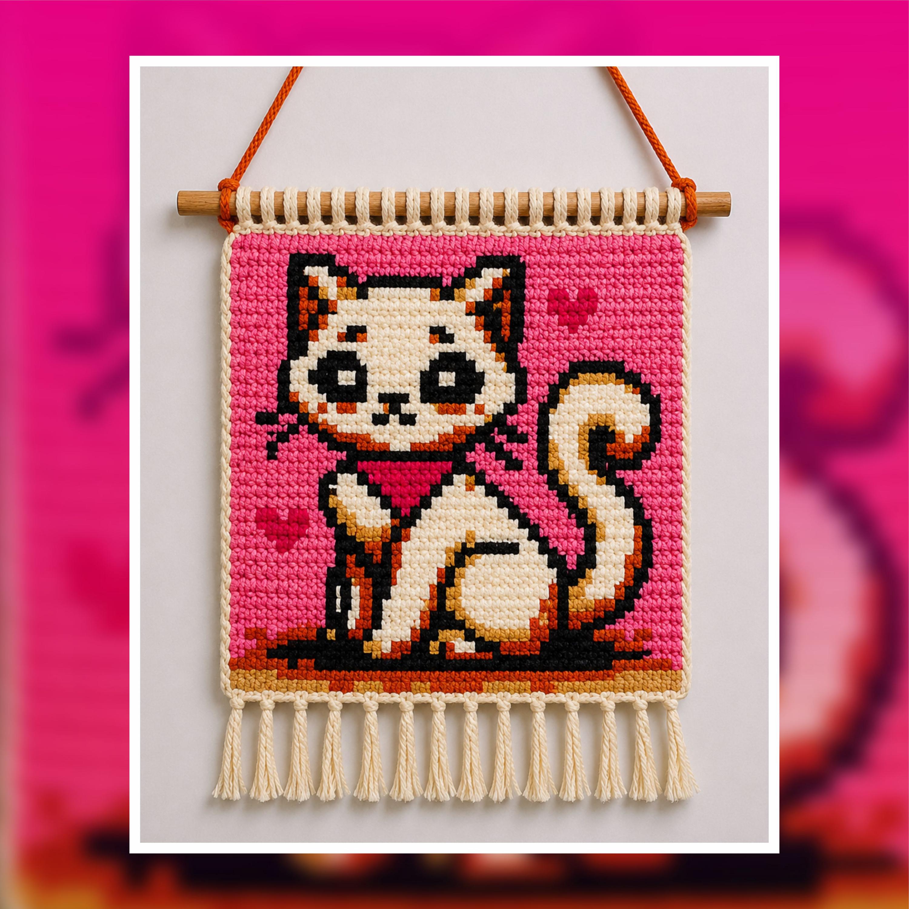 Kitty Tapestry Crochet Pattern: Cartoon Cat Wall Hanging (PDF Pattern 75x75 Stitches)