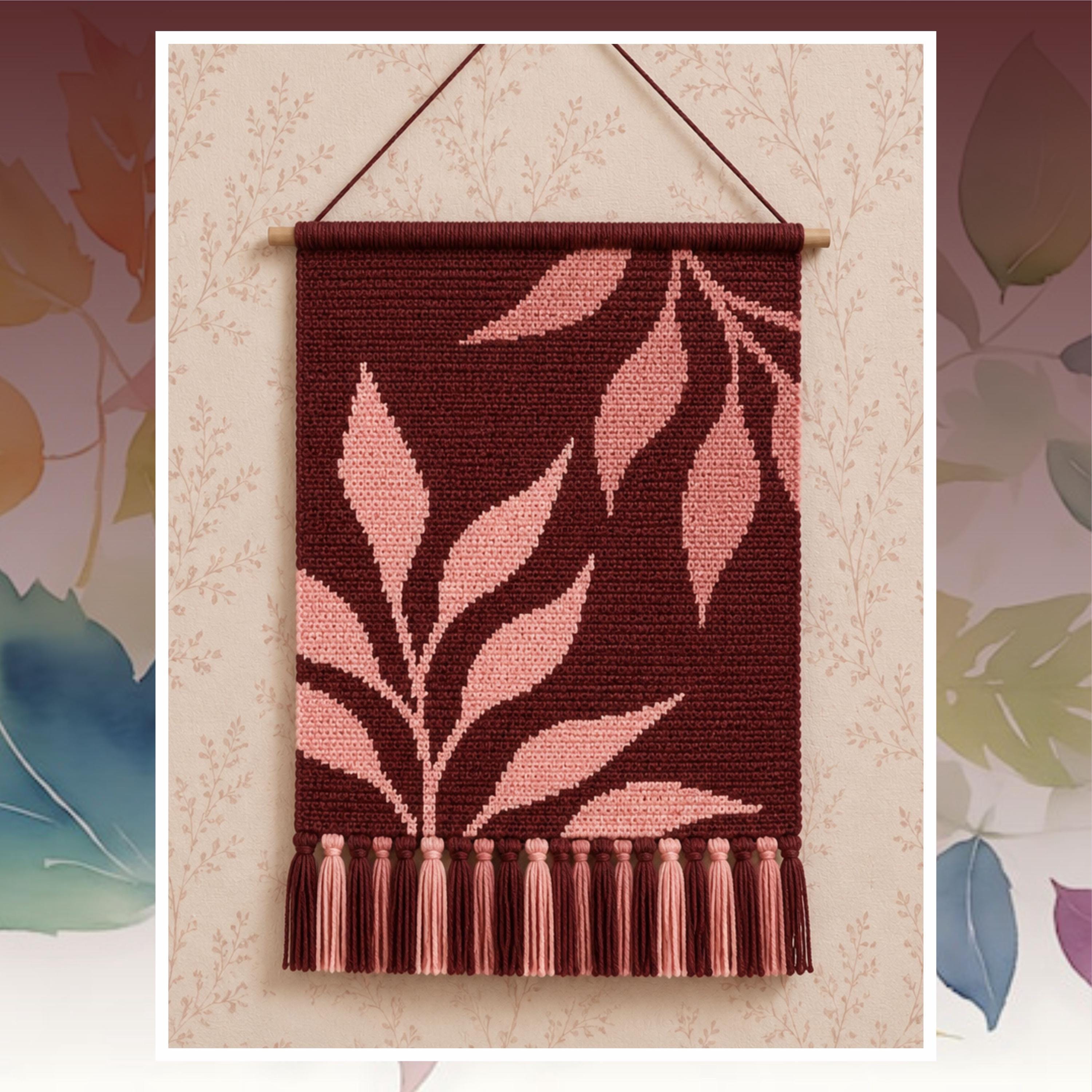 Leaf Tapestry Crochet Pattern: Rustic Brown Botanical Wall Hanging (PDF Pattern 110x160 Stitches)