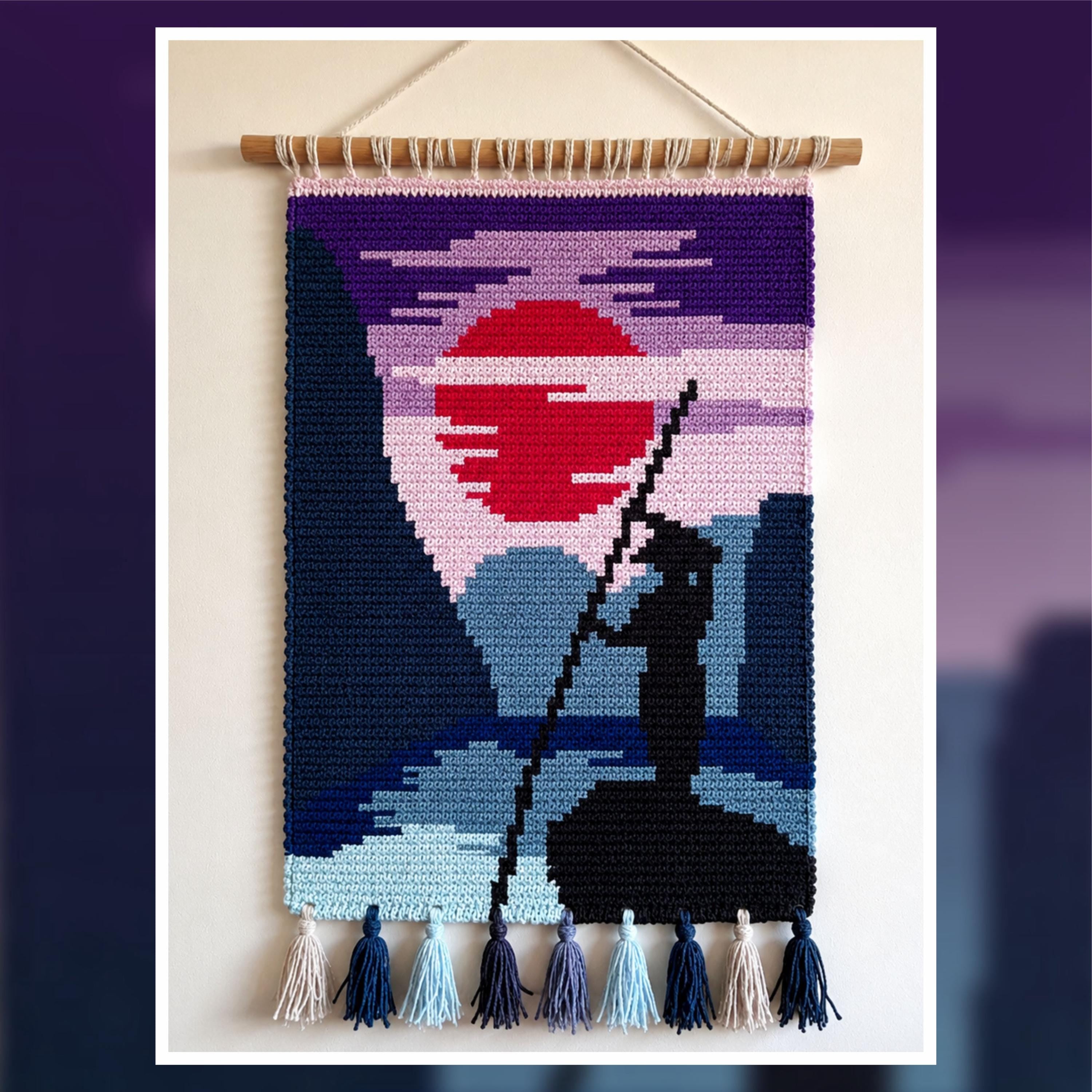 Sunset Lake Tapestry Crochet Pattern: Silhouette Wall Hanging (60x90 Stitches PDF)