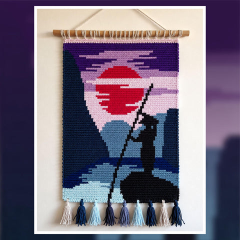 Sunset Lake Tapestry Crochet Pattern: Silhouette Wall Hanging (60x90 Stitches PDF)
