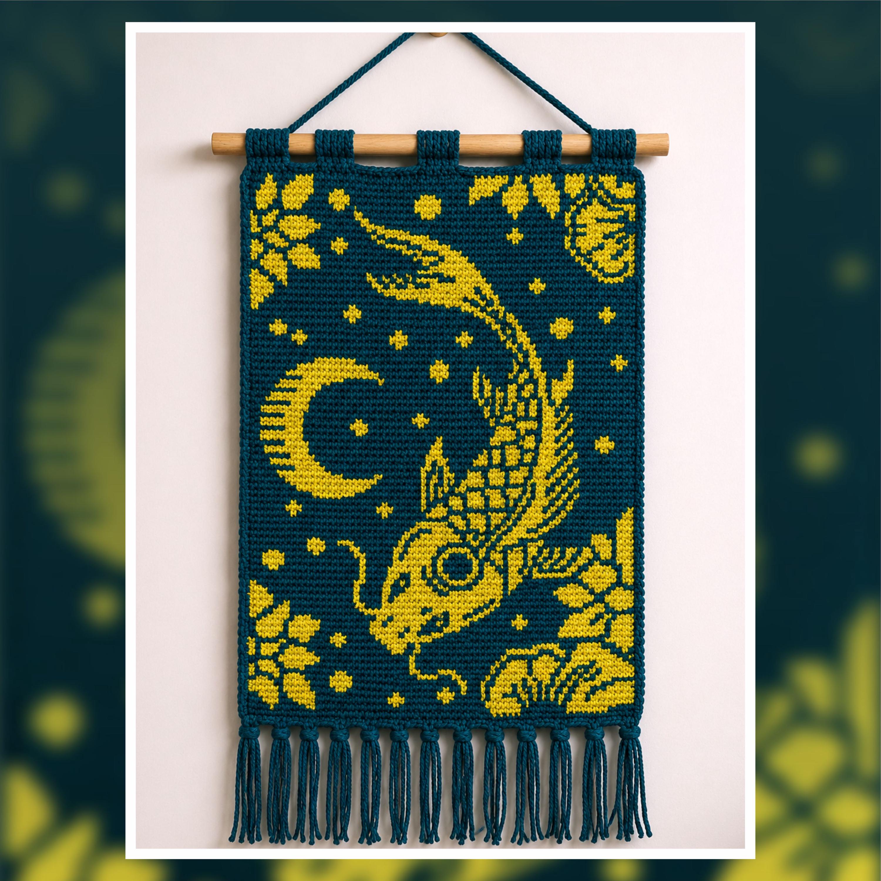 Mystic Koi Moon Night Tapestry Crochet Pattern 120x180 Stitches
