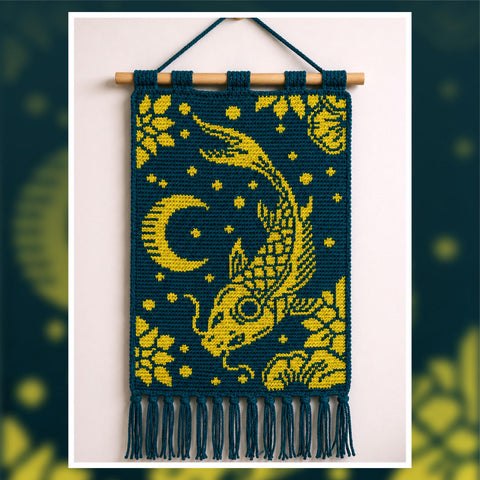 Mystic Koi Moon Night Tapestry Crochet Pattern 120x180 Stitches