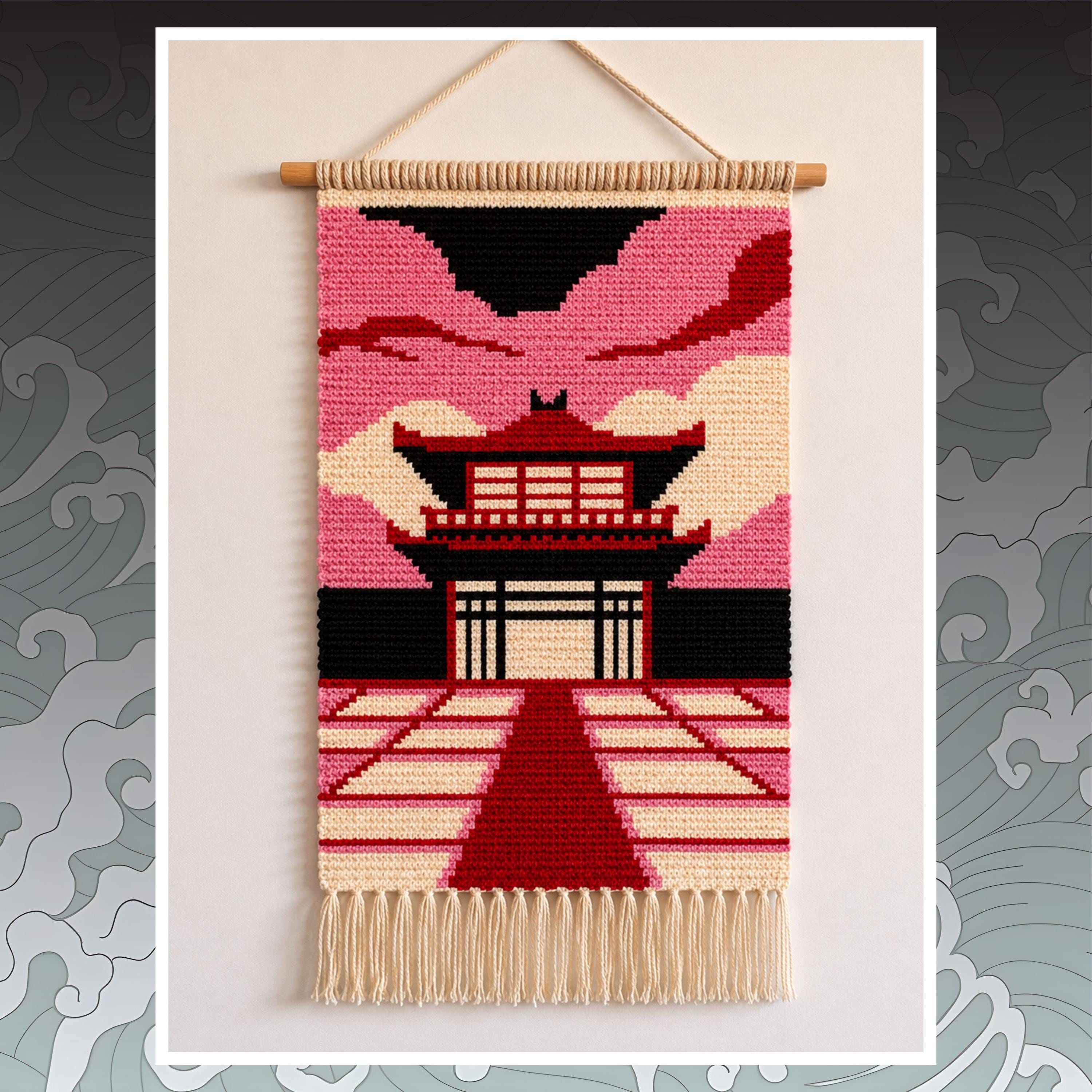 Japanese Pagoda Tapestry Crochet Pattern: Pixel Art Wall Hanging (PDF Download 90x120 Stitches)