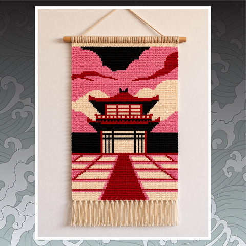 Japanese Pagoda Tapestry Crochet Pattern: Pixel Art Wall Hanging (PDF Download 90x120 Stitches)